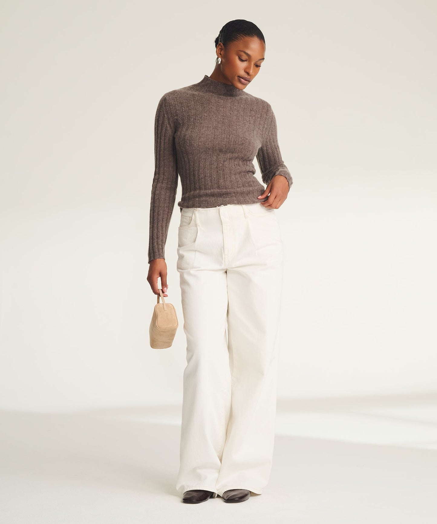 Lightweight Cashmere Ribbed Mockneck Sweater