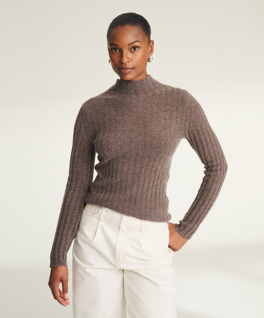 Lightweight Cashmere Ribbed Mockneck Sweater