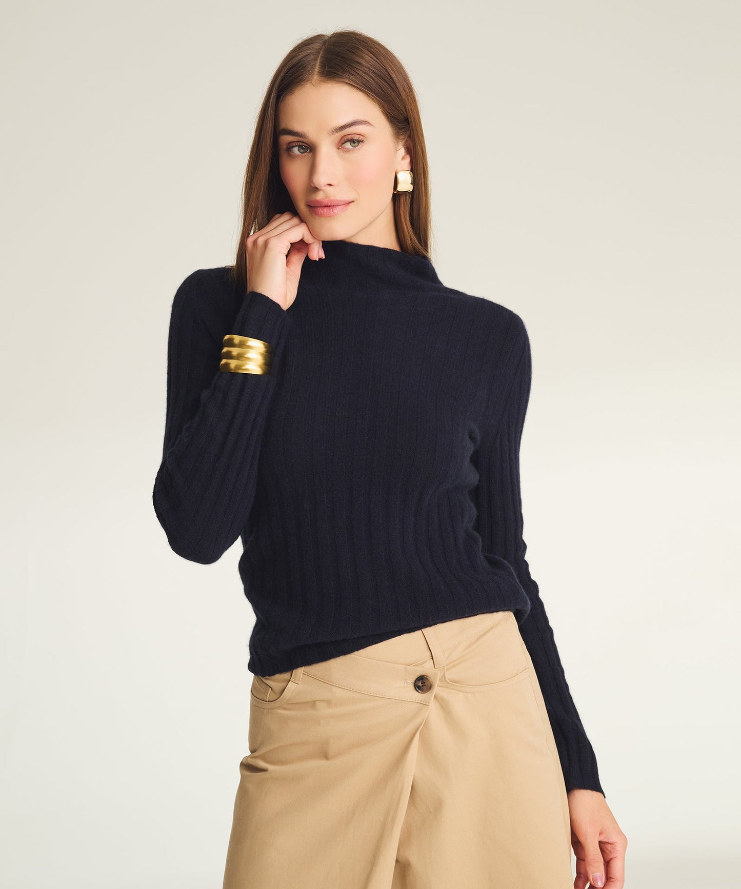 Lightweight Cashmere Ribbed Mockneck Sweater