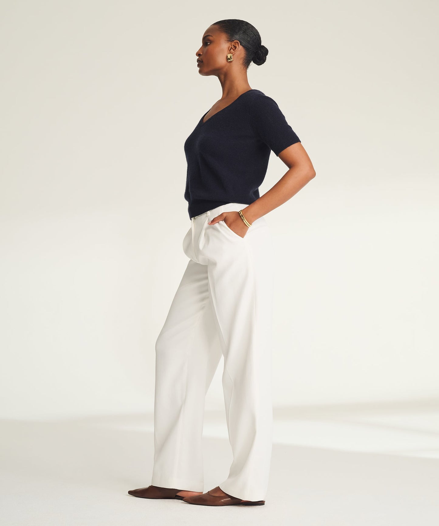 Lightweight Cashmere Short Sleeve V-Neck Sweater