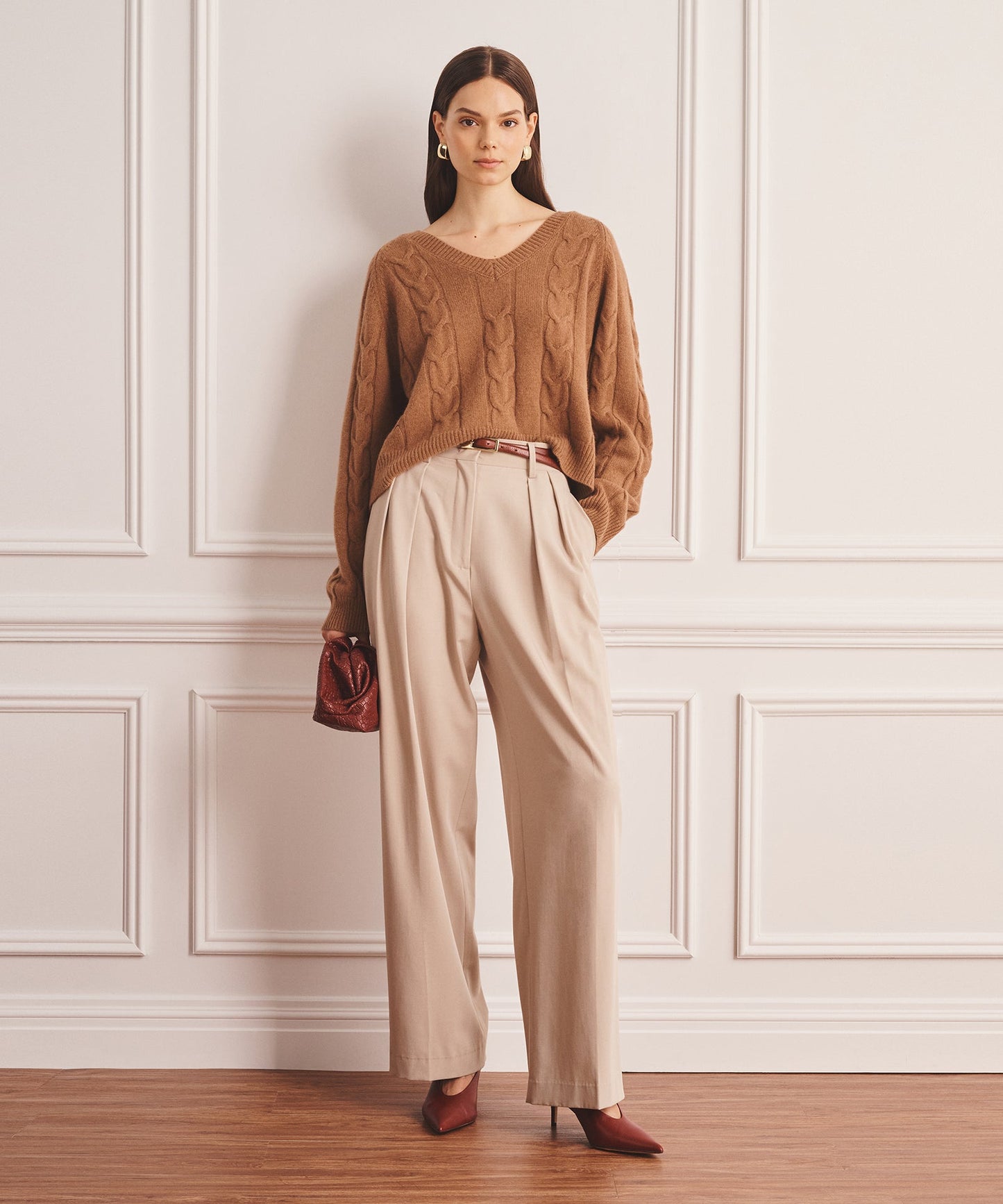 Luxe Cashmere Cable V-Neck Sweater