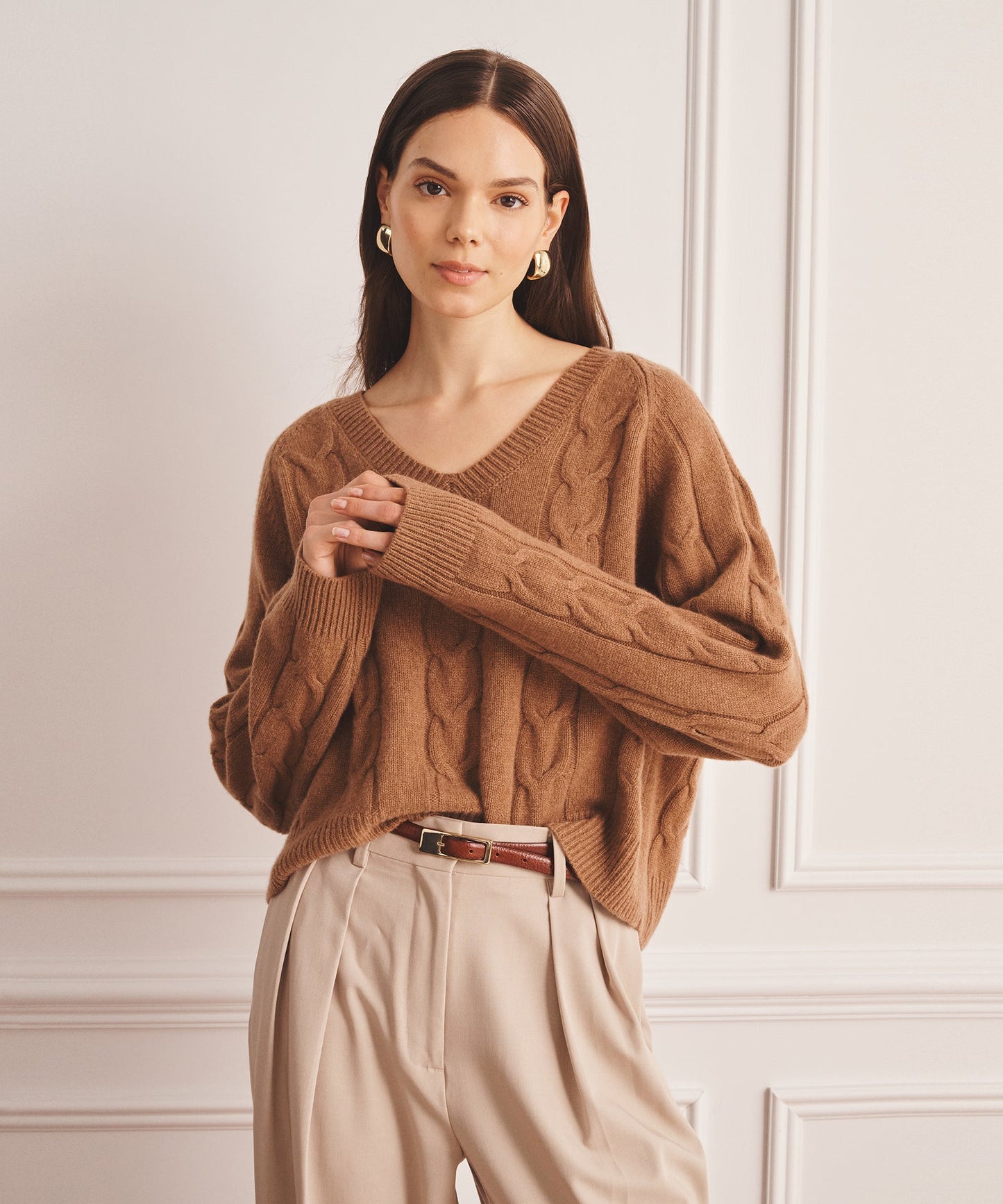 Luxe Cashmere Cable V-Neck Sweater