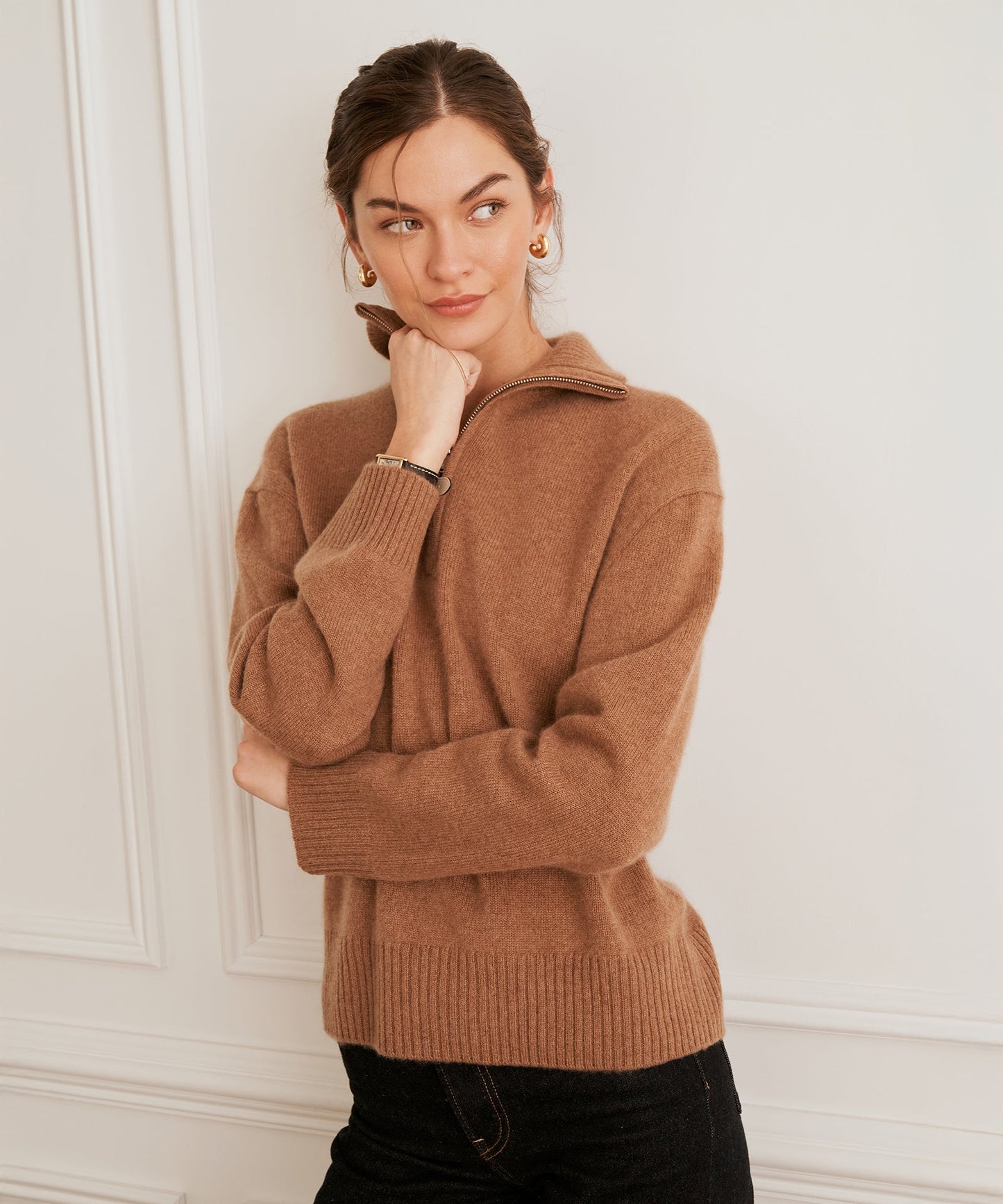 Luxe Cashmere High Neck Quarter Zip