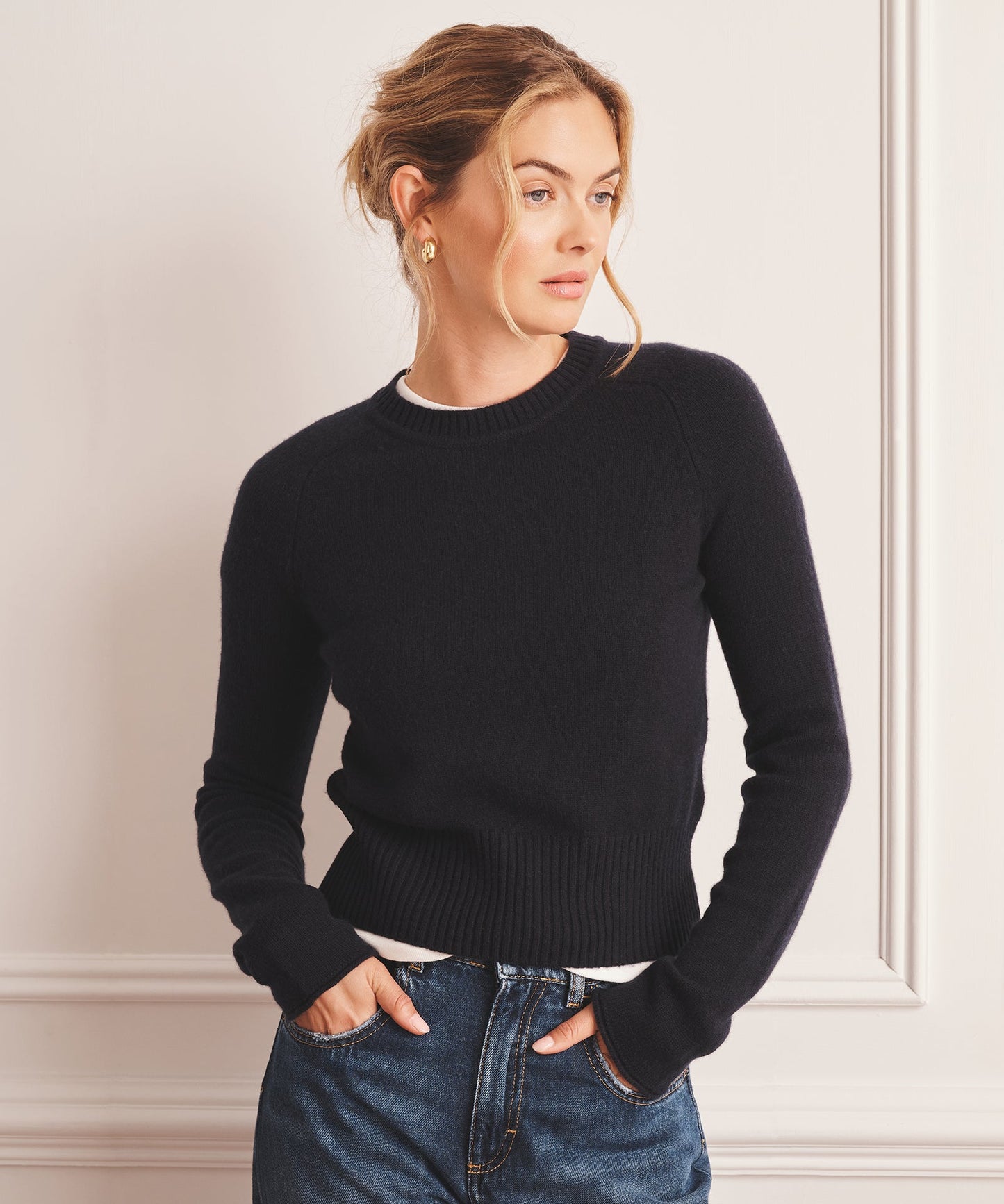 Luxe Cashmere Saddle Crewneck Sweater