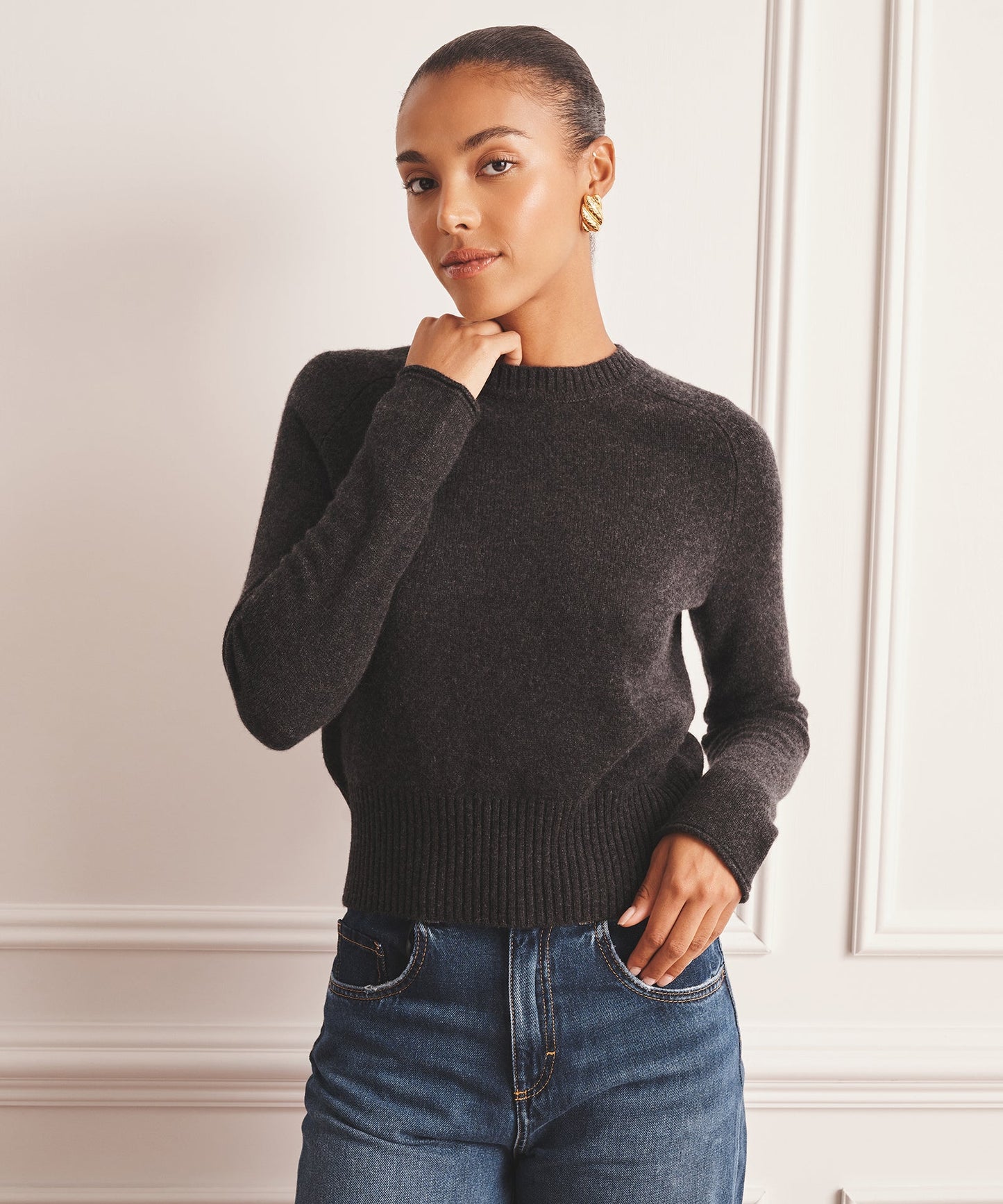 Luxe Cashmere Saddle Crewneck Sweater