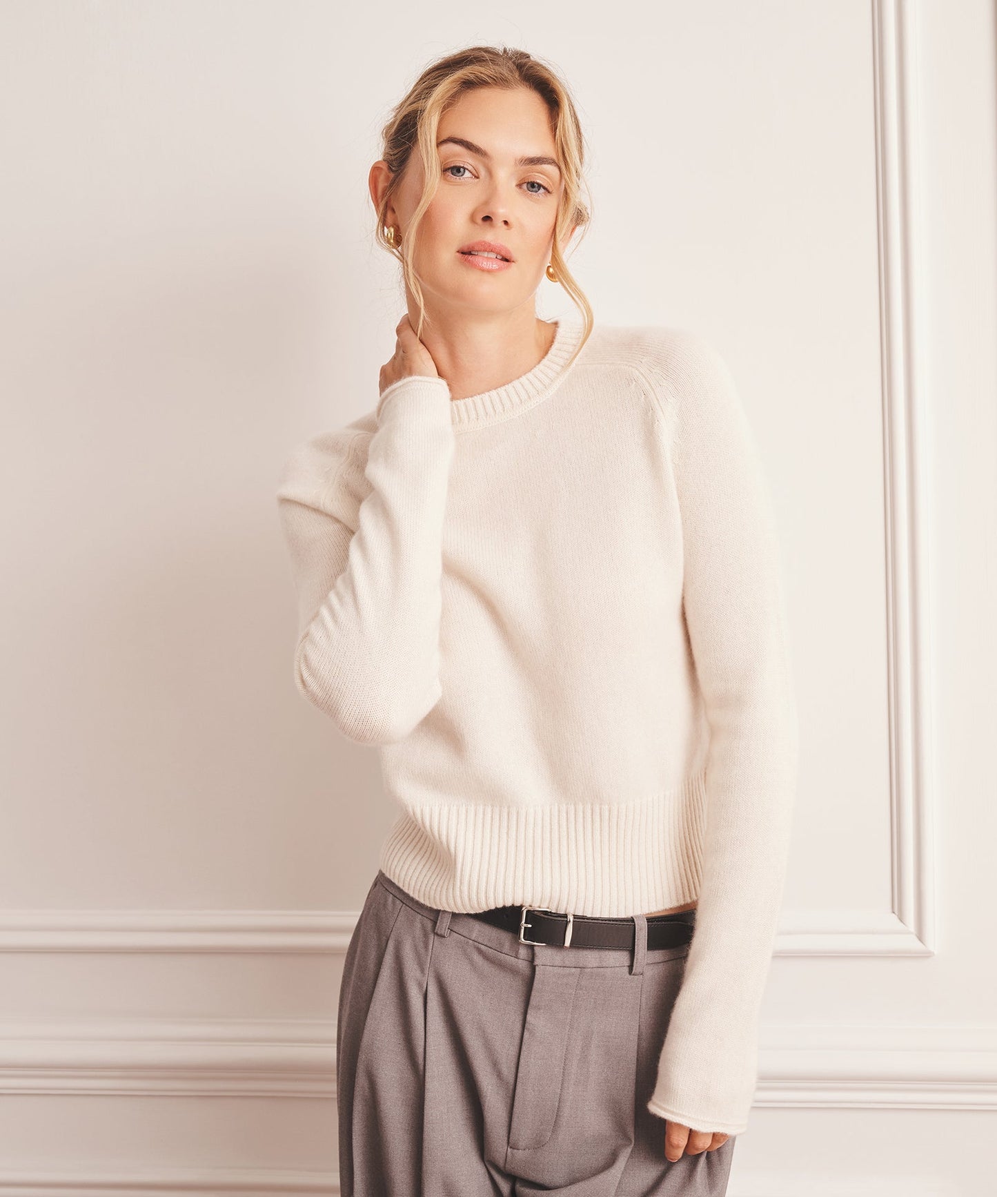 Luxe Cashmere Saddle Crewneck Sweater