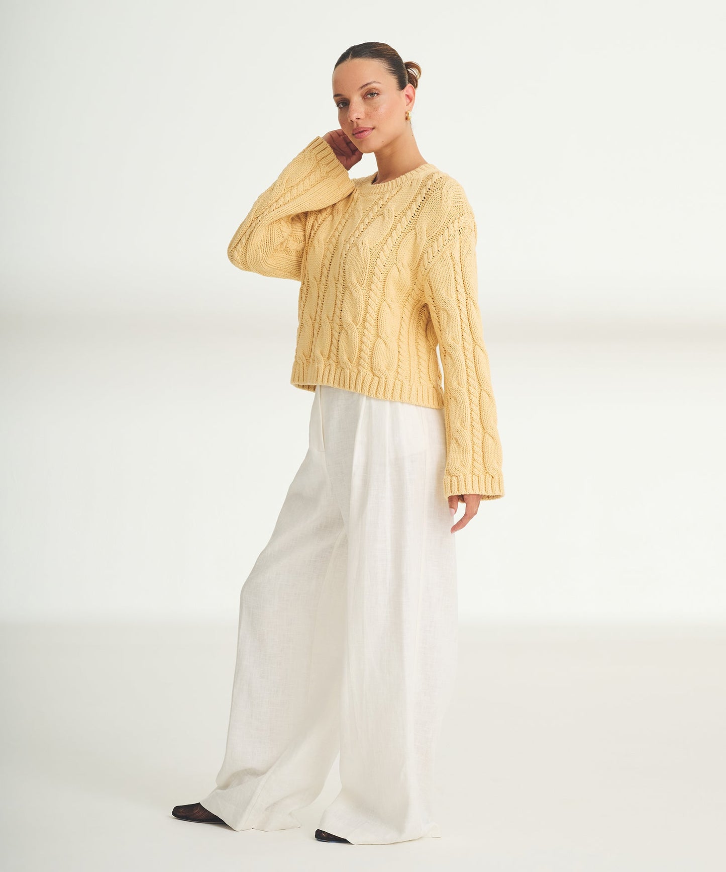 Luxe Cotton Cable Crewneck