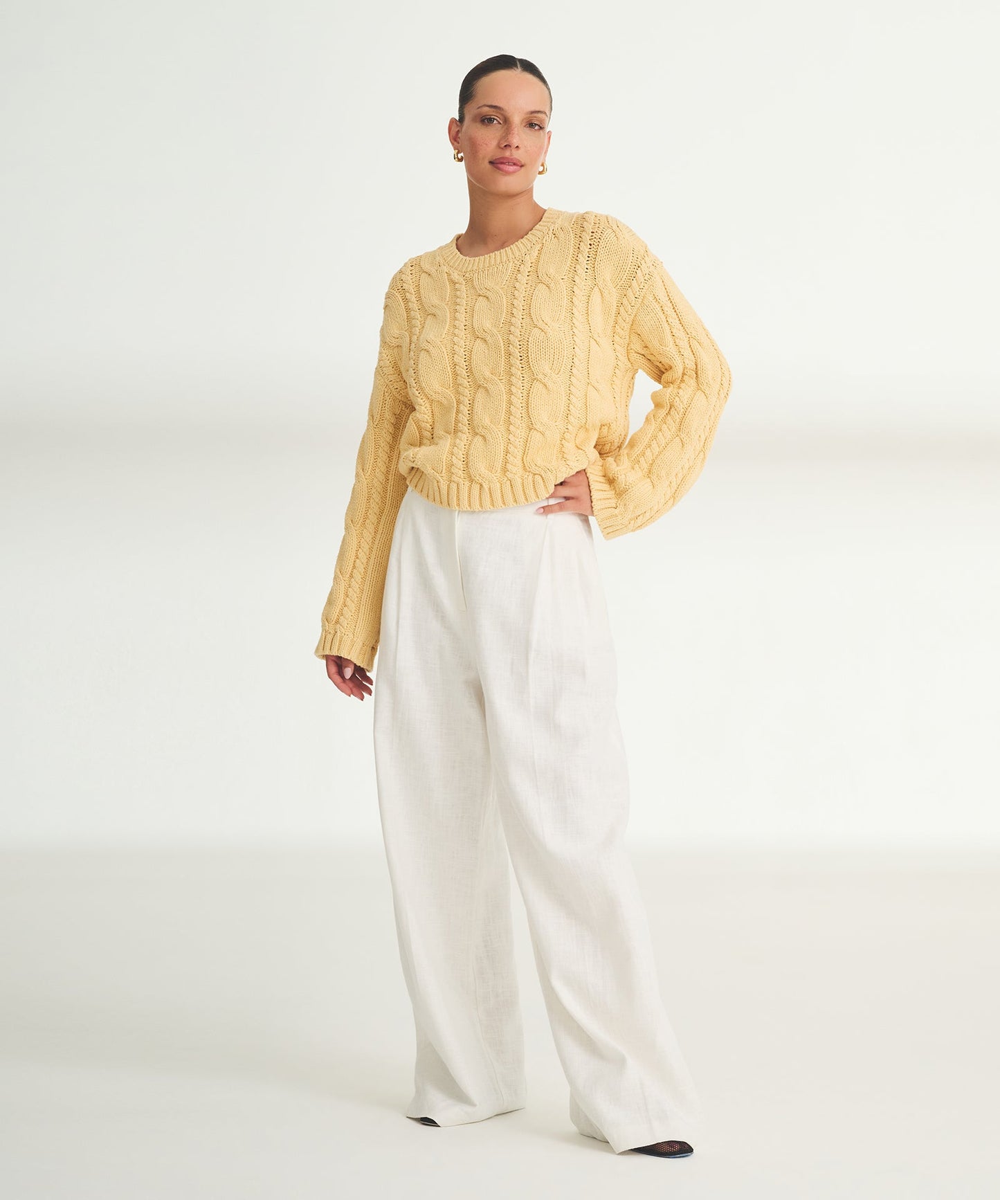 Luxe Cotton Cable Crewneck