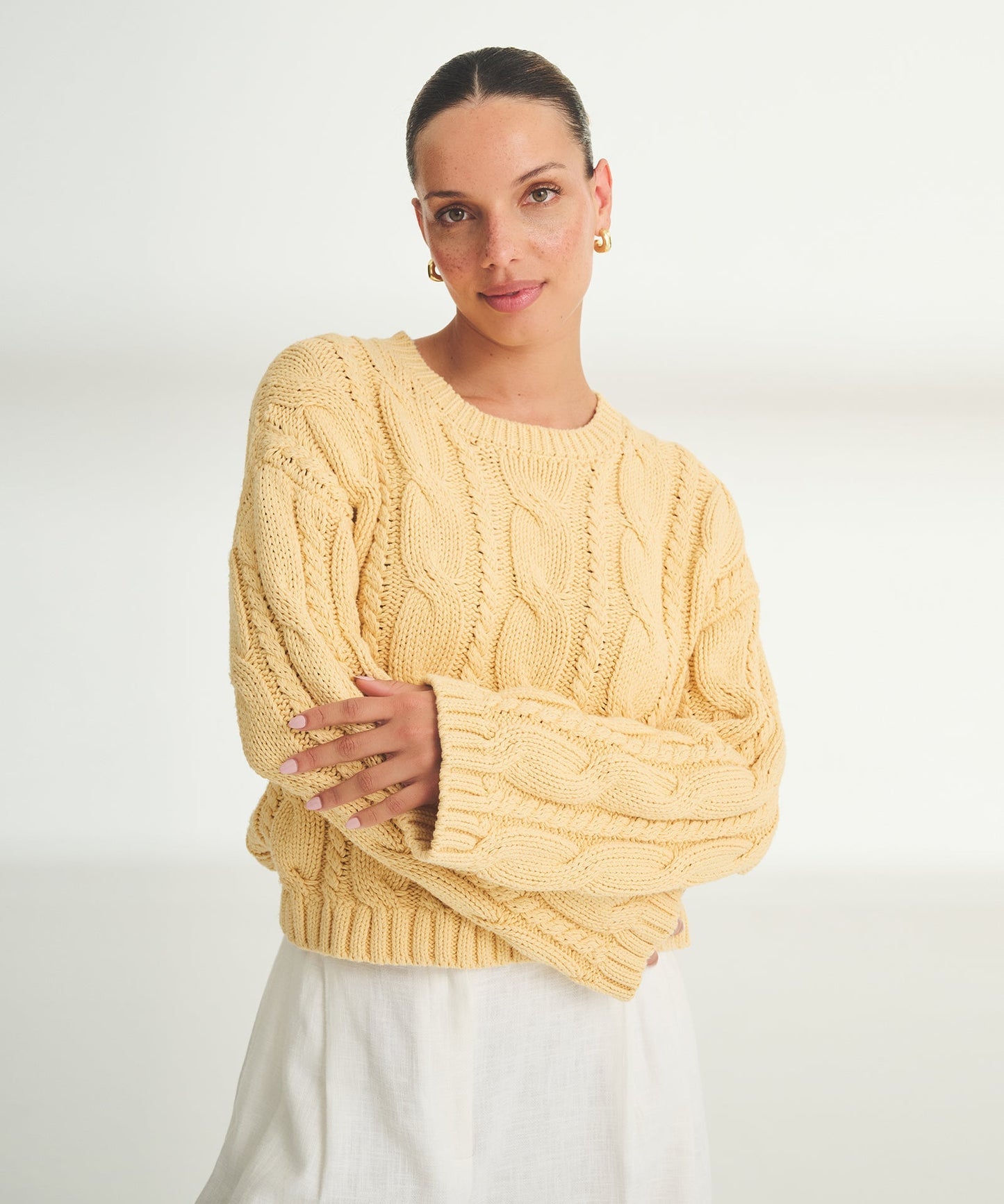 Luxe Cotton Cable Crewneck