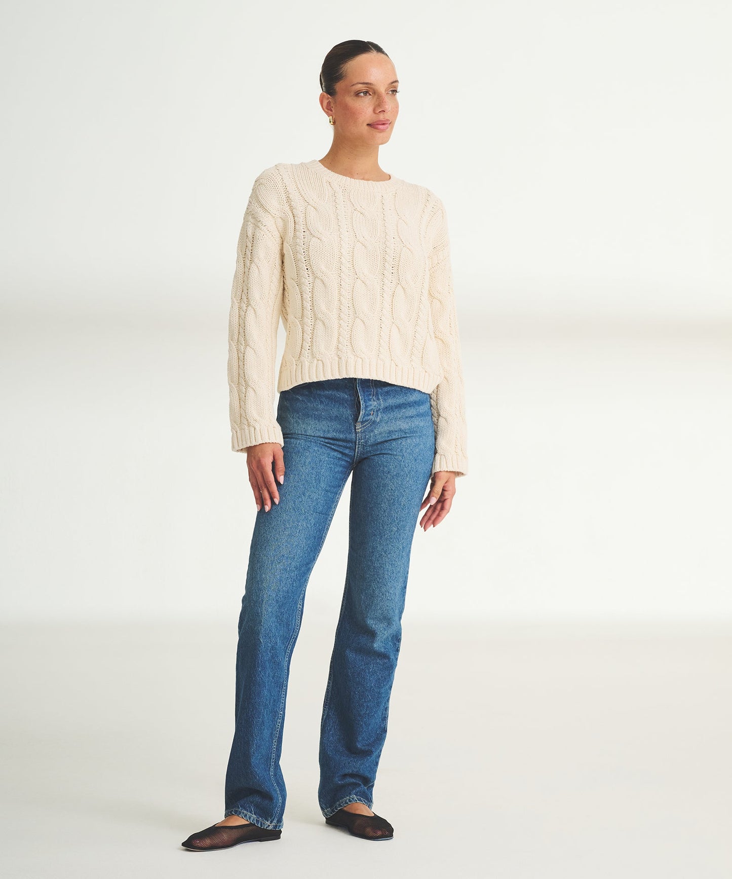 Luxe Cotton Cable Crewneck