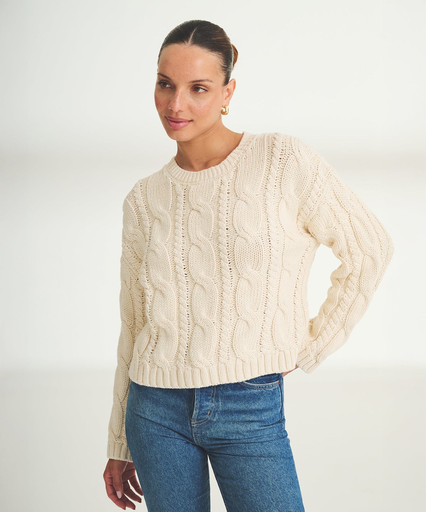 Luxe Cotton Cable Crewneck