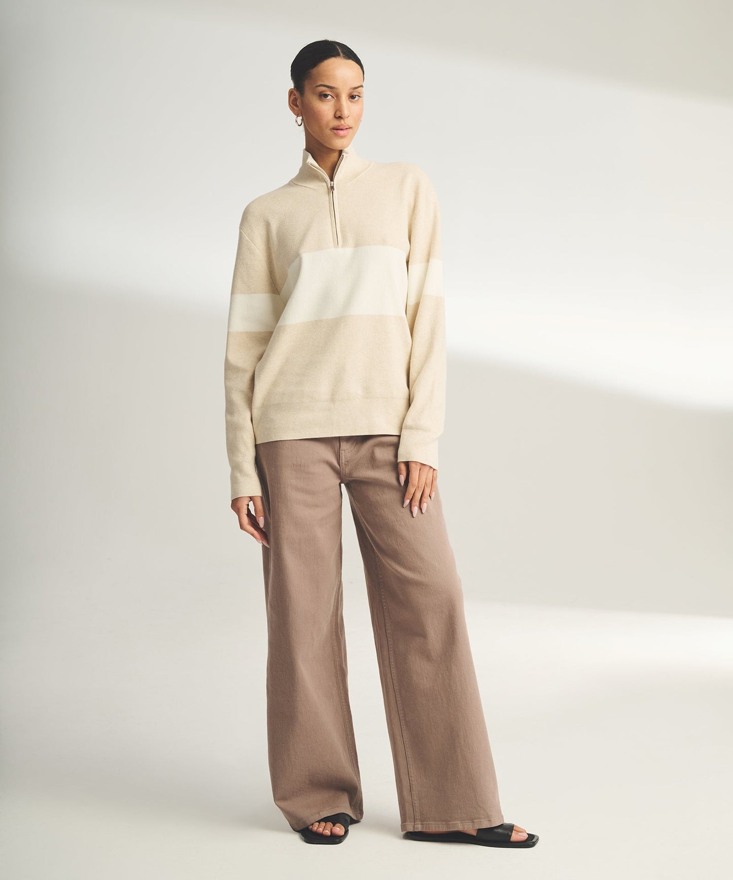 Café Cotton Cashmere Striped Quarter Zip