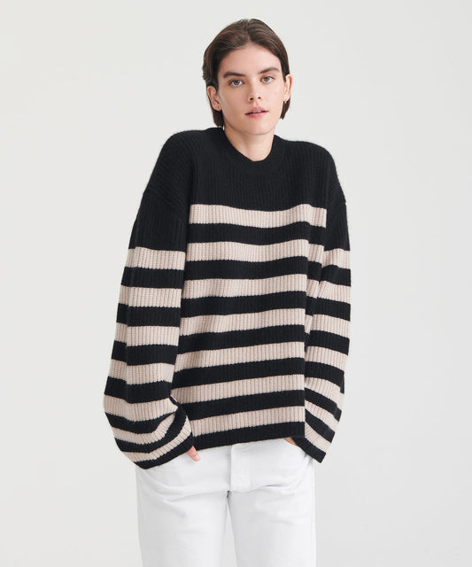 Super Luxe Cashmere Striped Crewneck