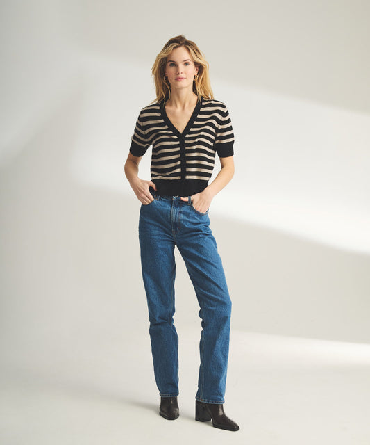 Lightweight Cashmere Striped Short Sleeve Cardigan