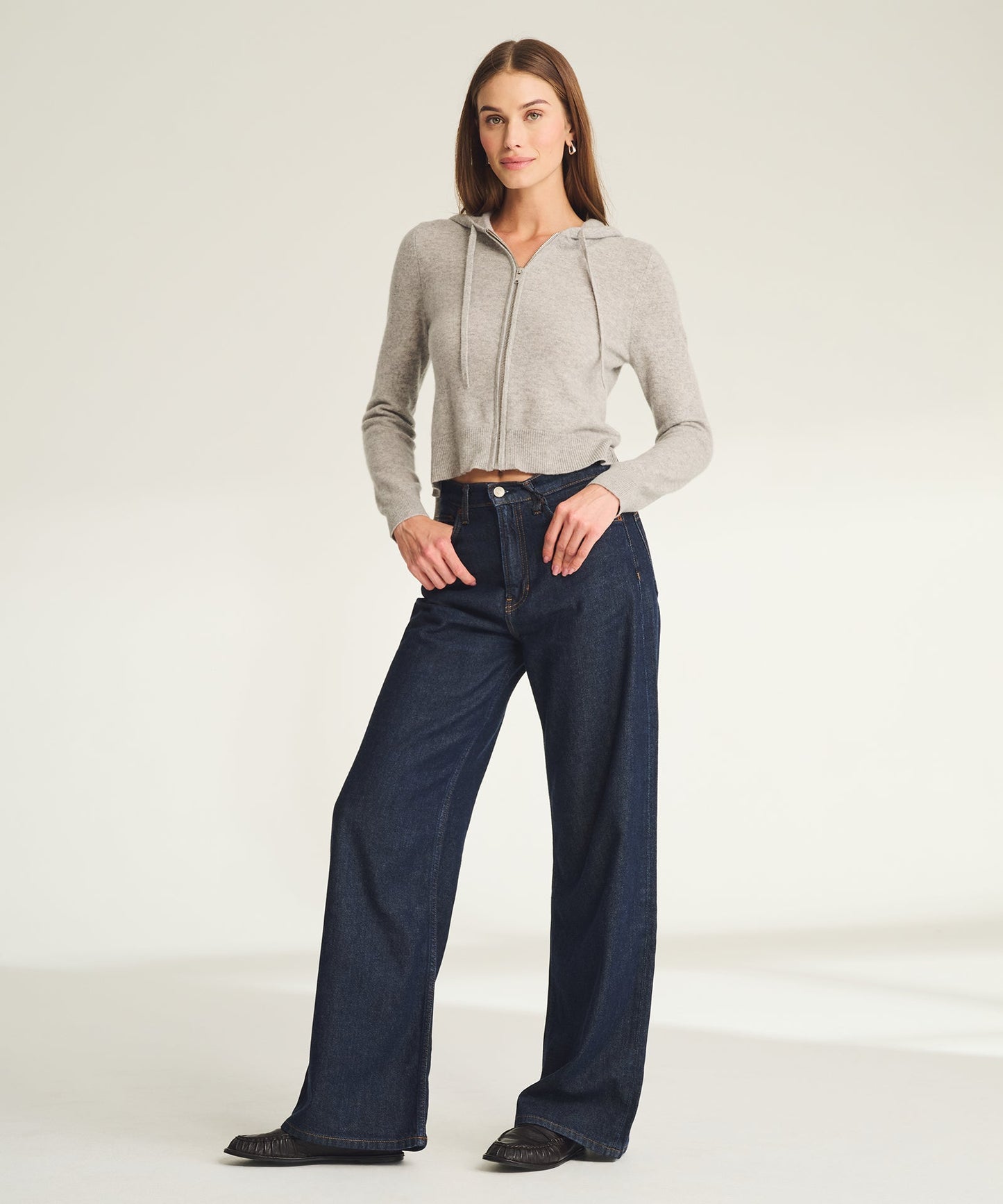 Signature Cashmere Cropped Zip Up Hoodie