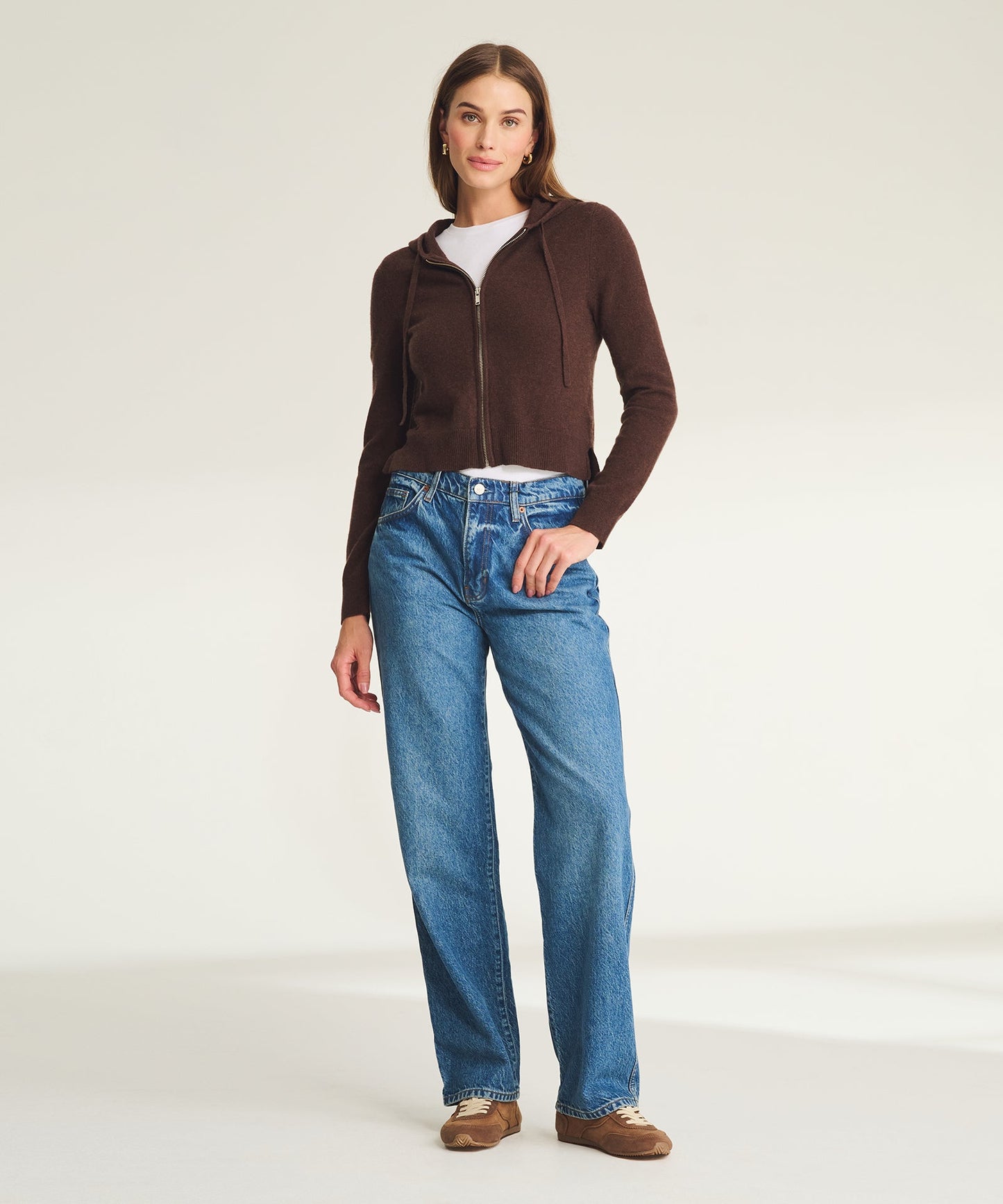 Signature Cashmere Cropped Zip Up Hoodie