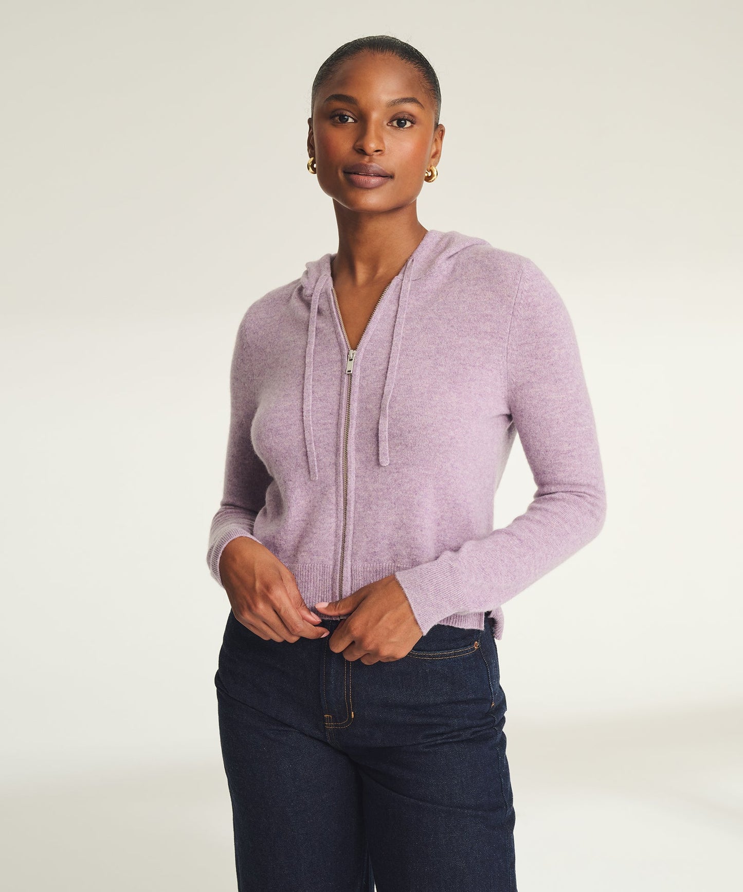 Signature Cashmere Cropped Zip Up Hoodie