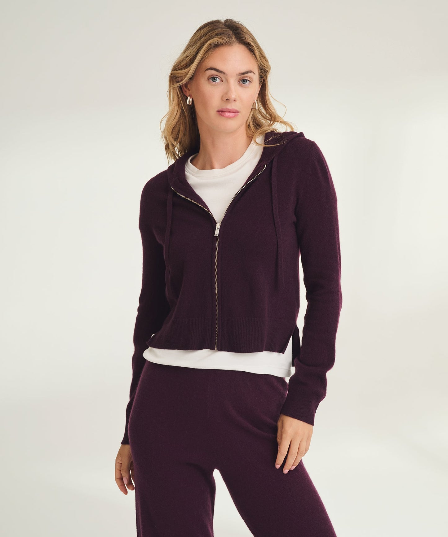 Signature Cashmere Cropped Zip Up Hoodie