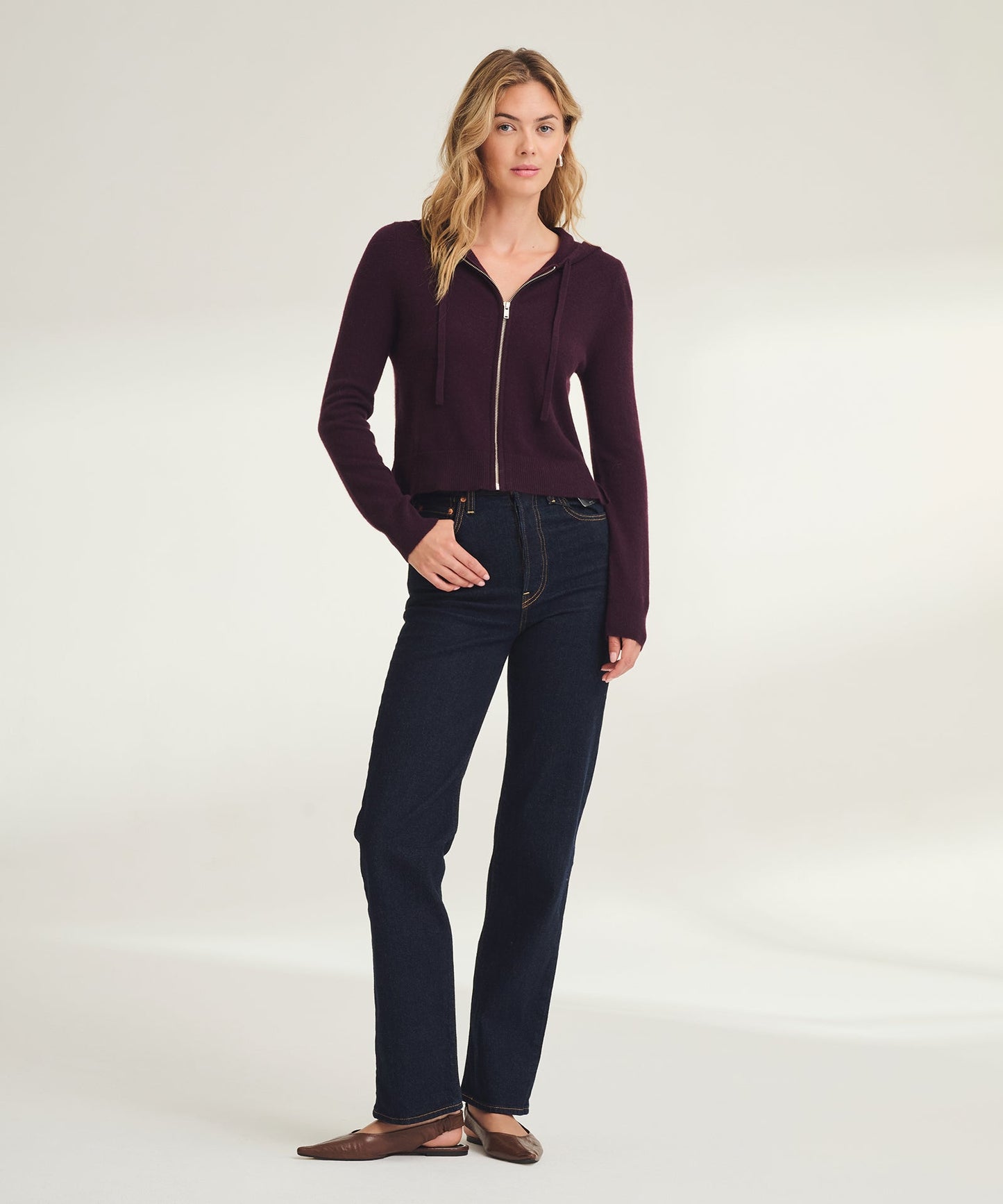 Signature Cashmere Cropped Zip Up Hoodie