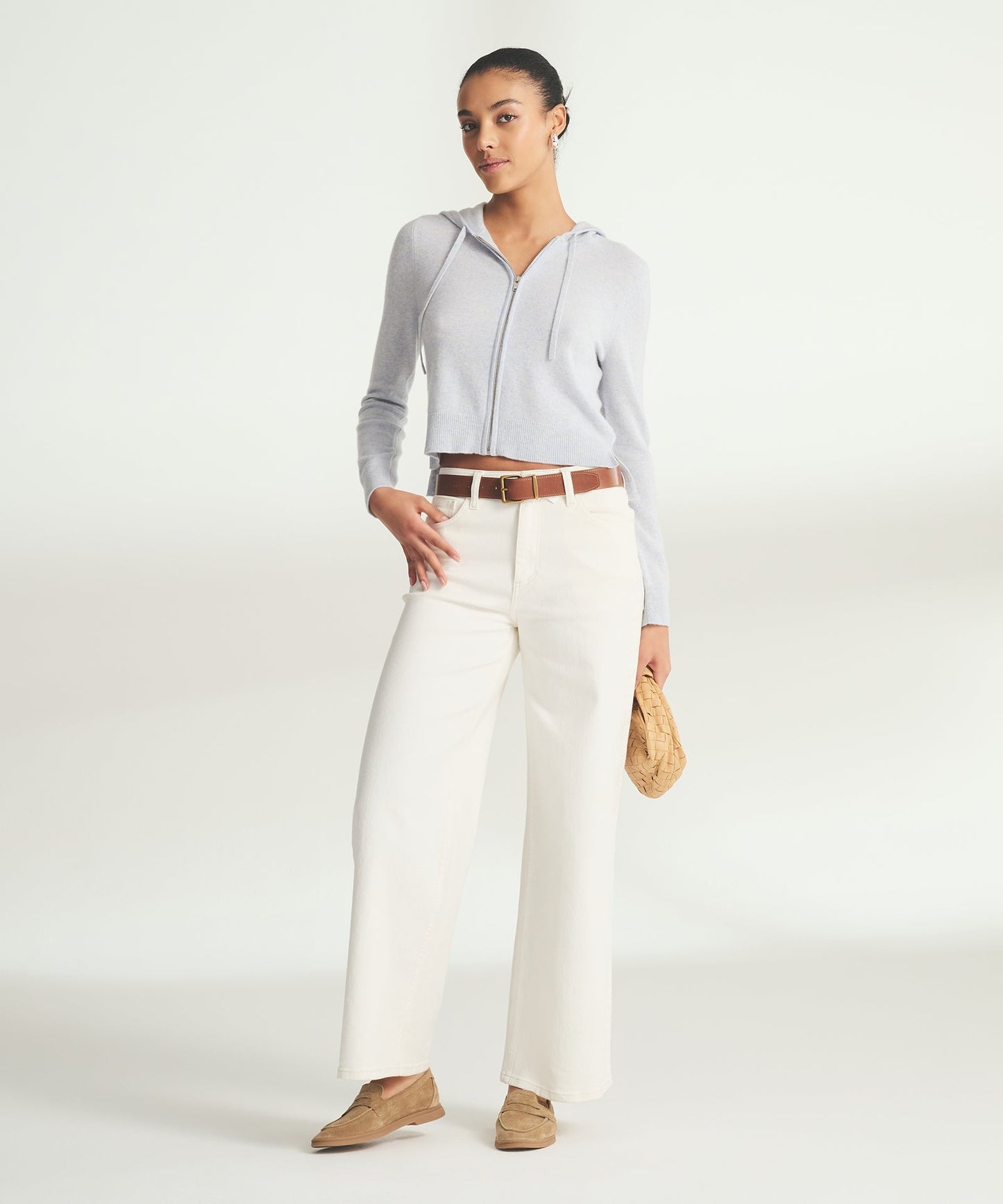 Signature Cashmere Cropped Zip Up Hoodie