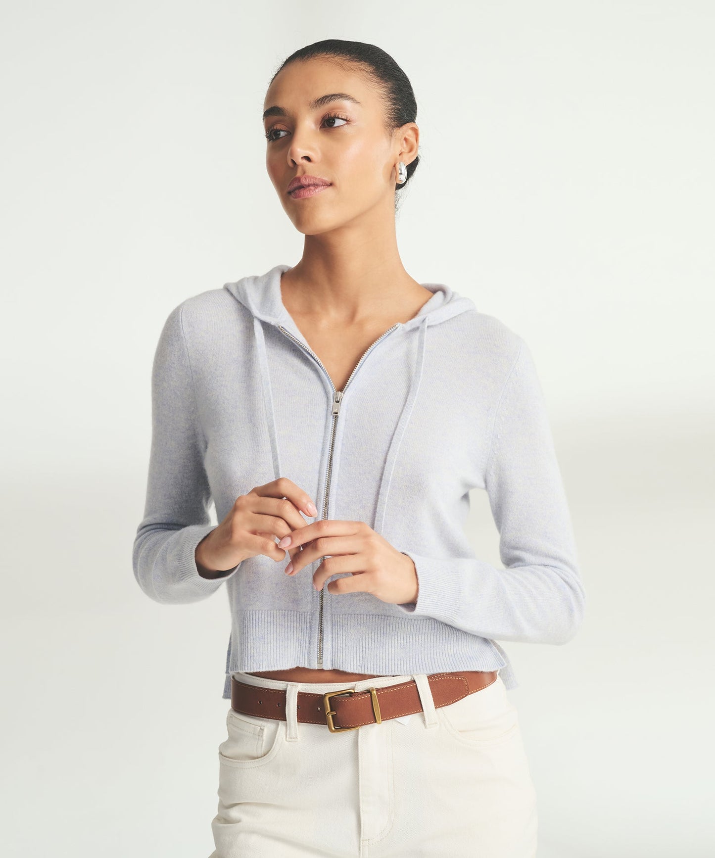 Signature Cashmere Cropped Zip Up Hoodie