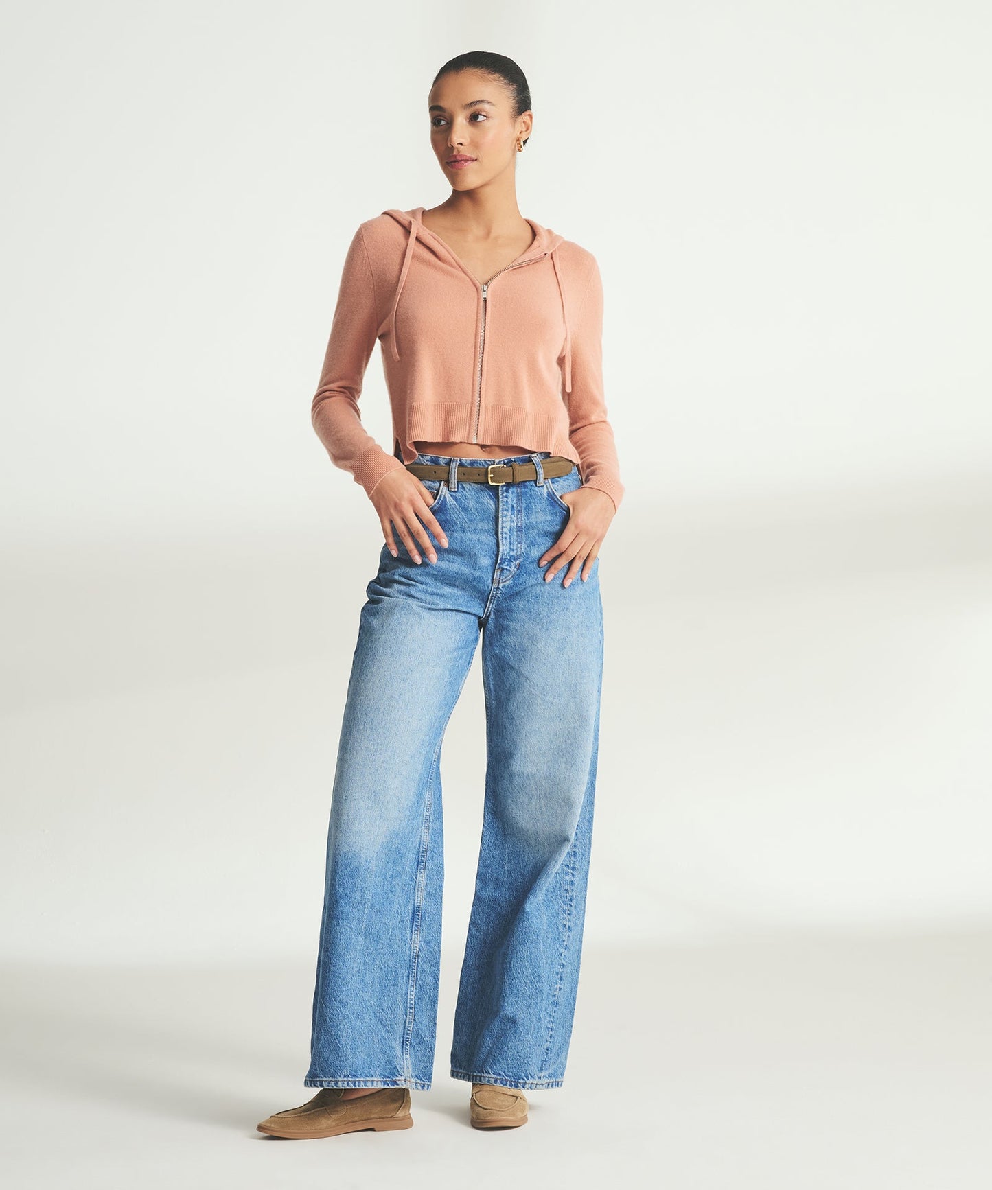 Signature Cashmere Cropped Zip Up Hoodie