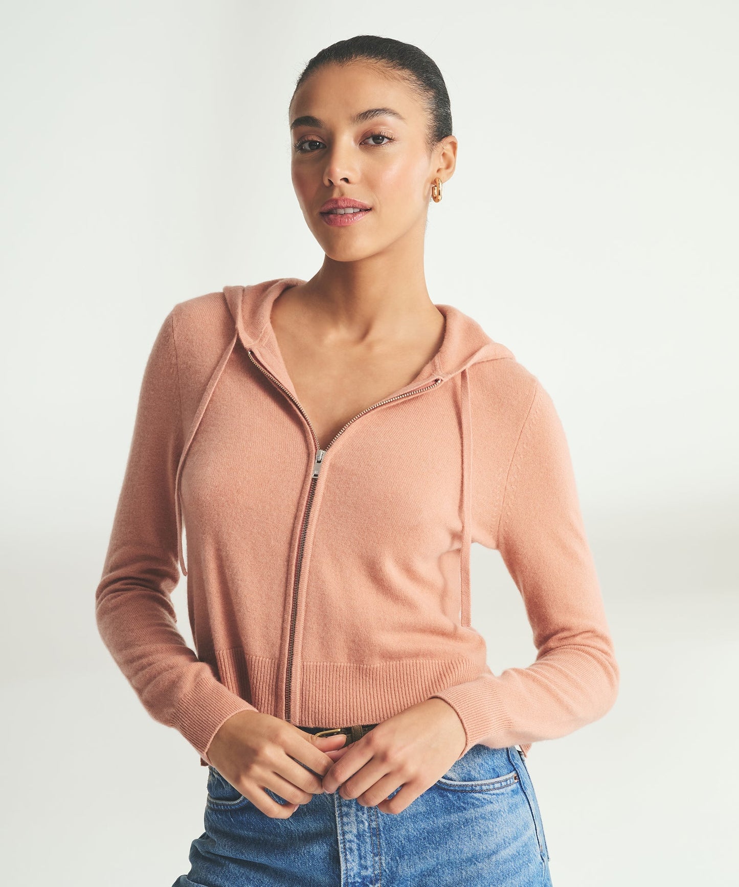 Signature Cashmere Cropped Zip Up Hoodie