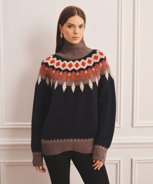 Super Luxe Cashmere Fair Isle Turtleneck Sweater