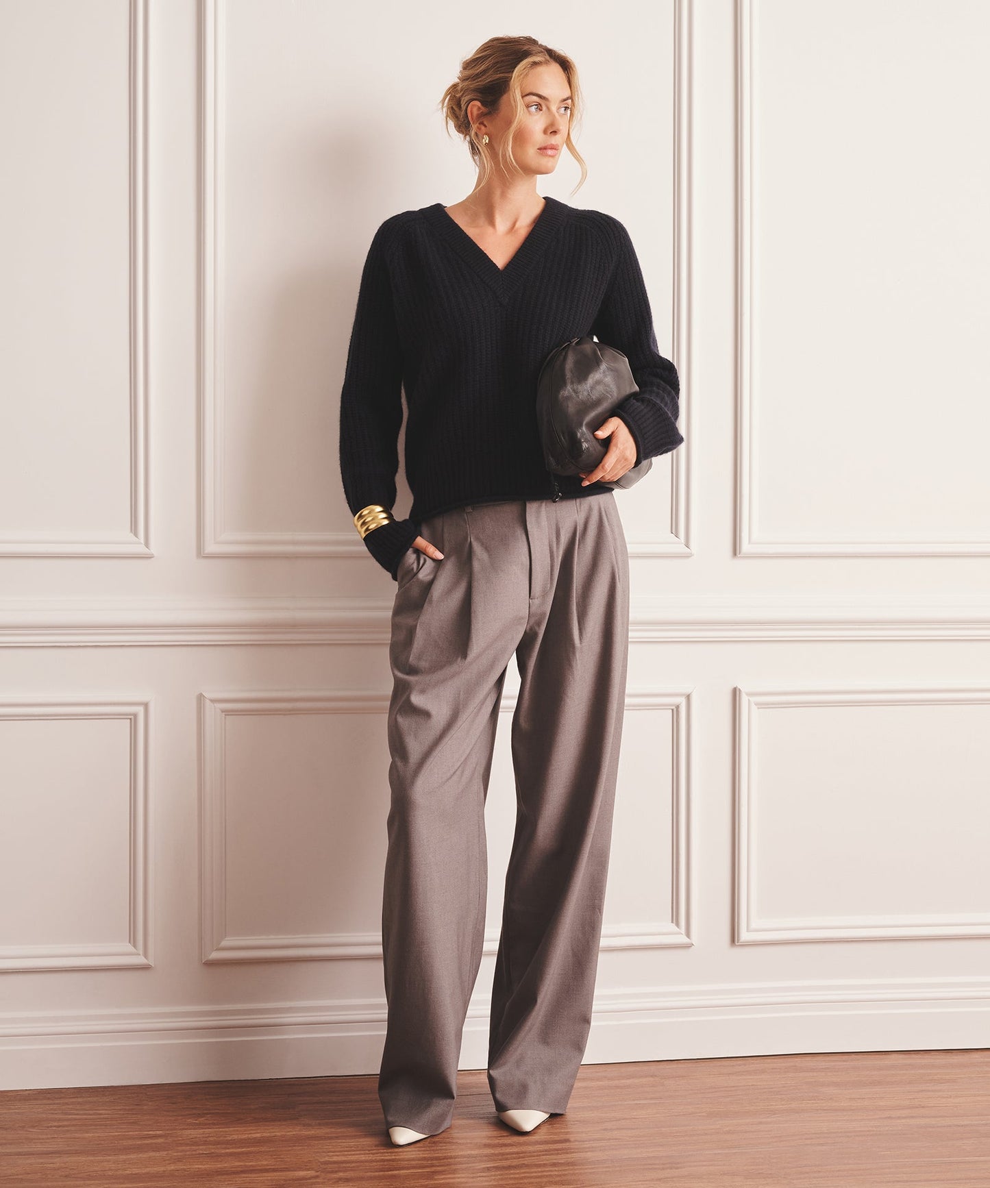 Super Luxe Cashmere Fisherman V-Neck Sweater