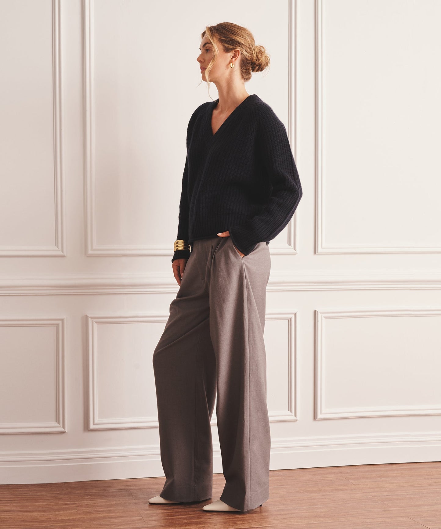 Super Luxe Cashmere Fisherman V-Neck Sweater