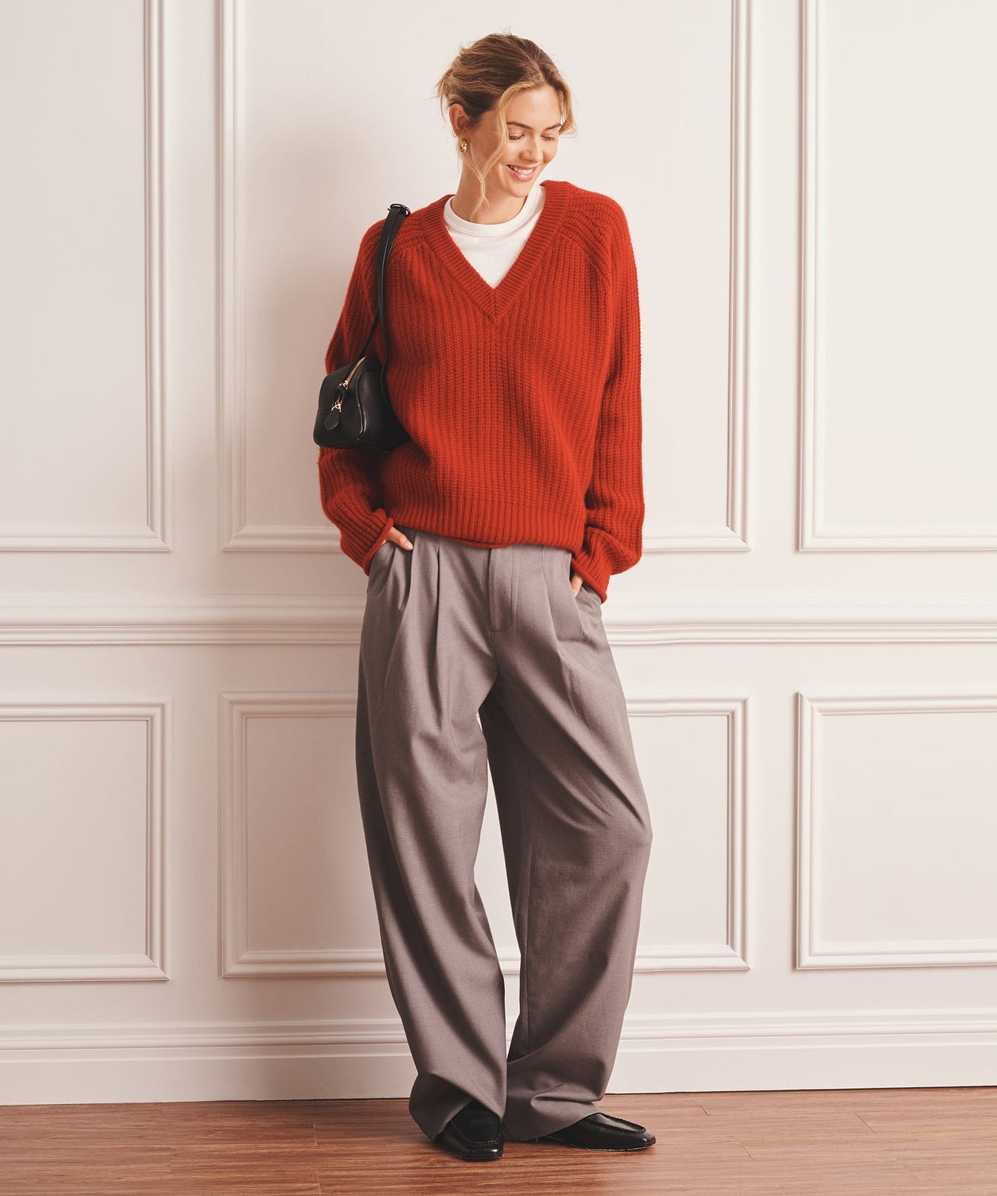 Super Luxe Cashmere Fisherman V-Neck Sweater