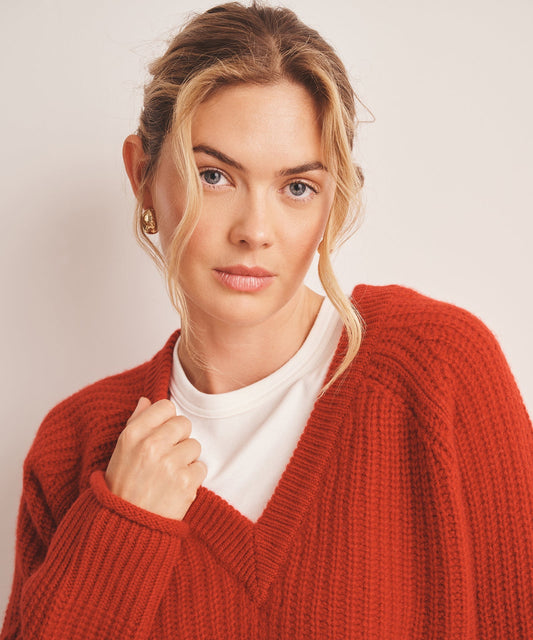 Super Luxe Cashmere Fisherman V-Neck Sweater