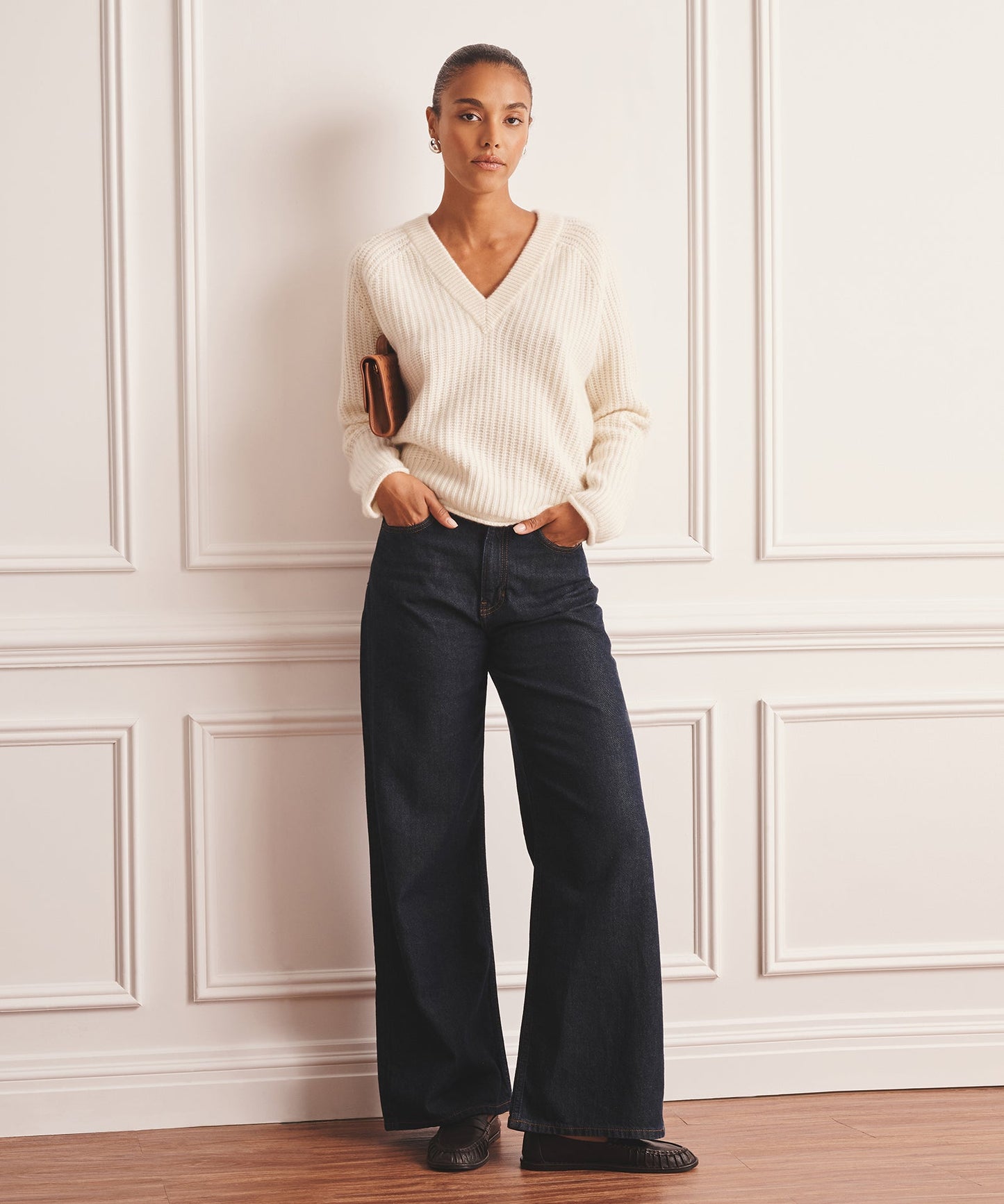 Super Luxe Cashmere Fisherman V-Neck Sweater