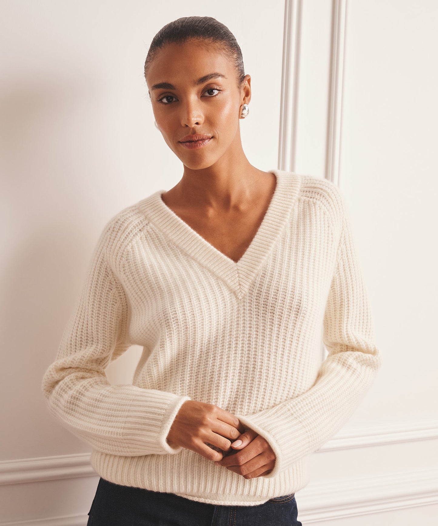 Super Luxe Cashmere Fisherman V-Neck Sweater