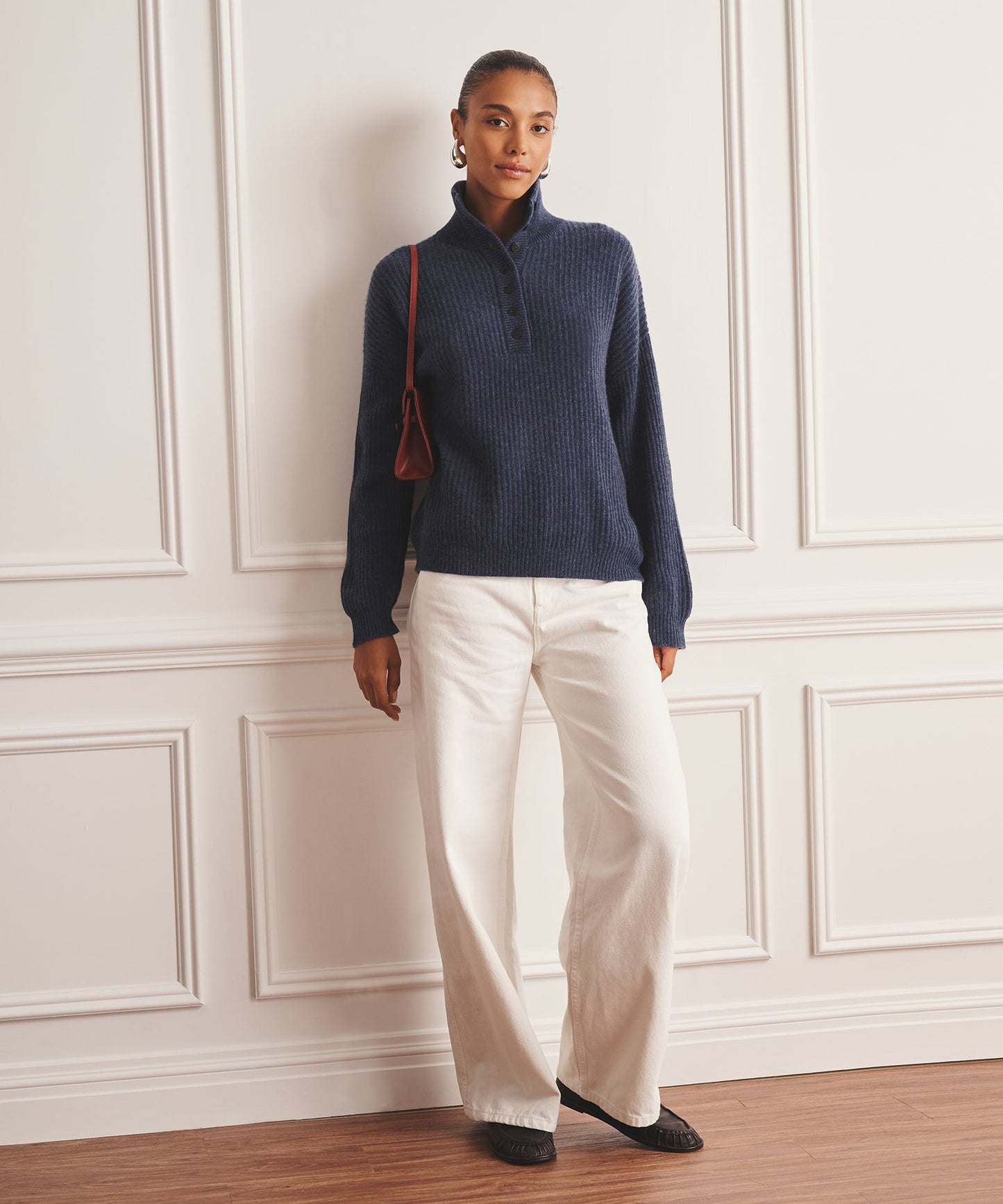 Super Luxe Cashmere High Neck Henley Sweater