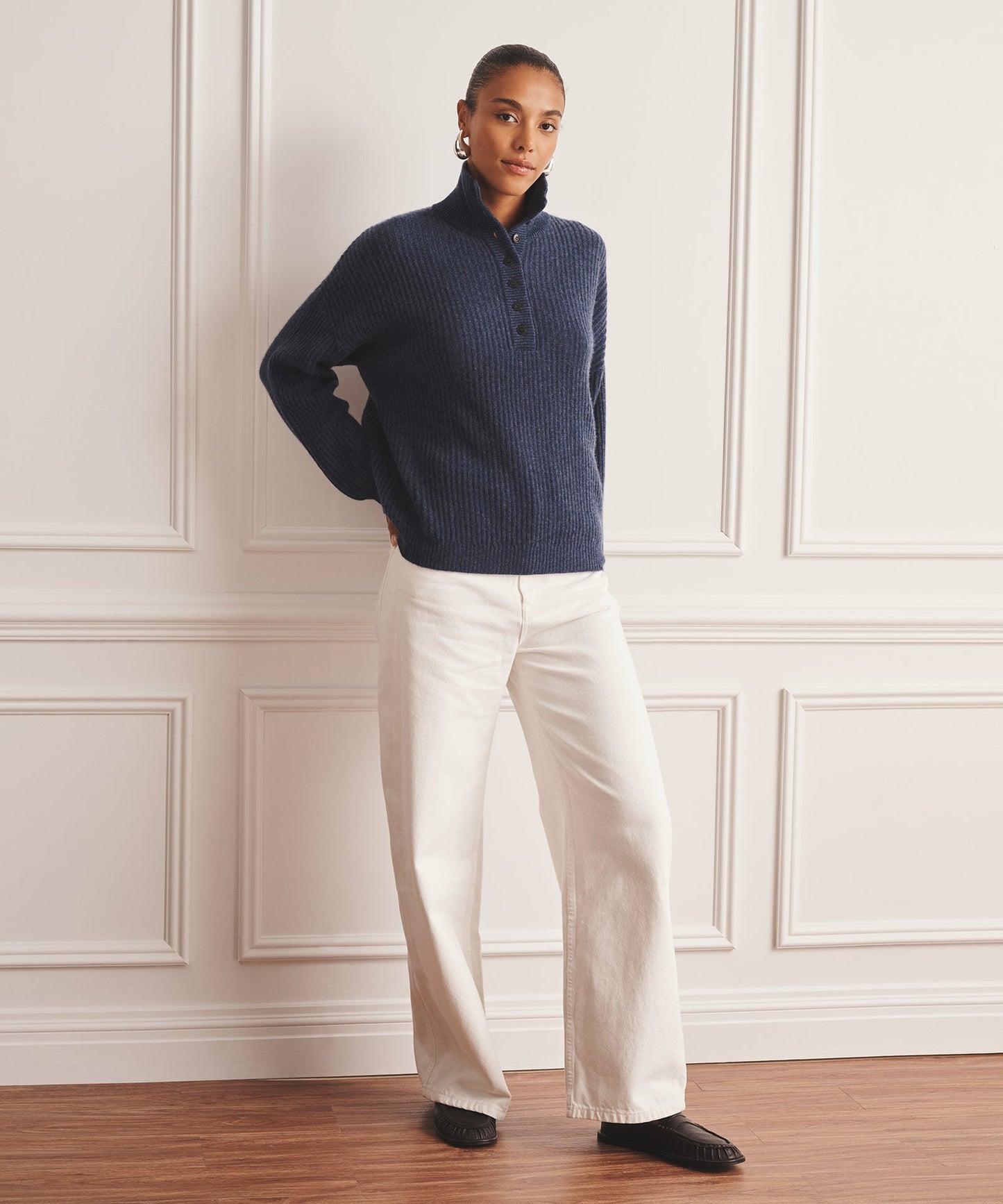 Super Luxe Cashmere High Neck Henley Sweater