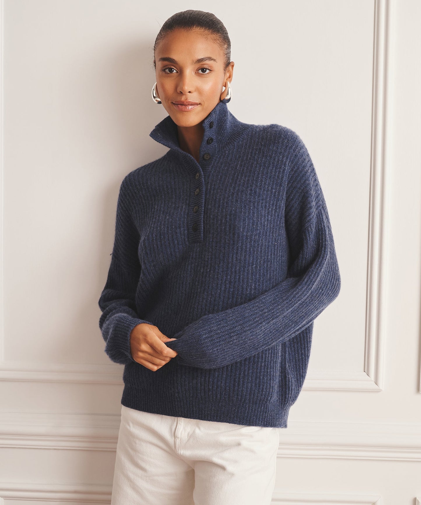 Super Luxe Cashmere High Neck Henley Sweater