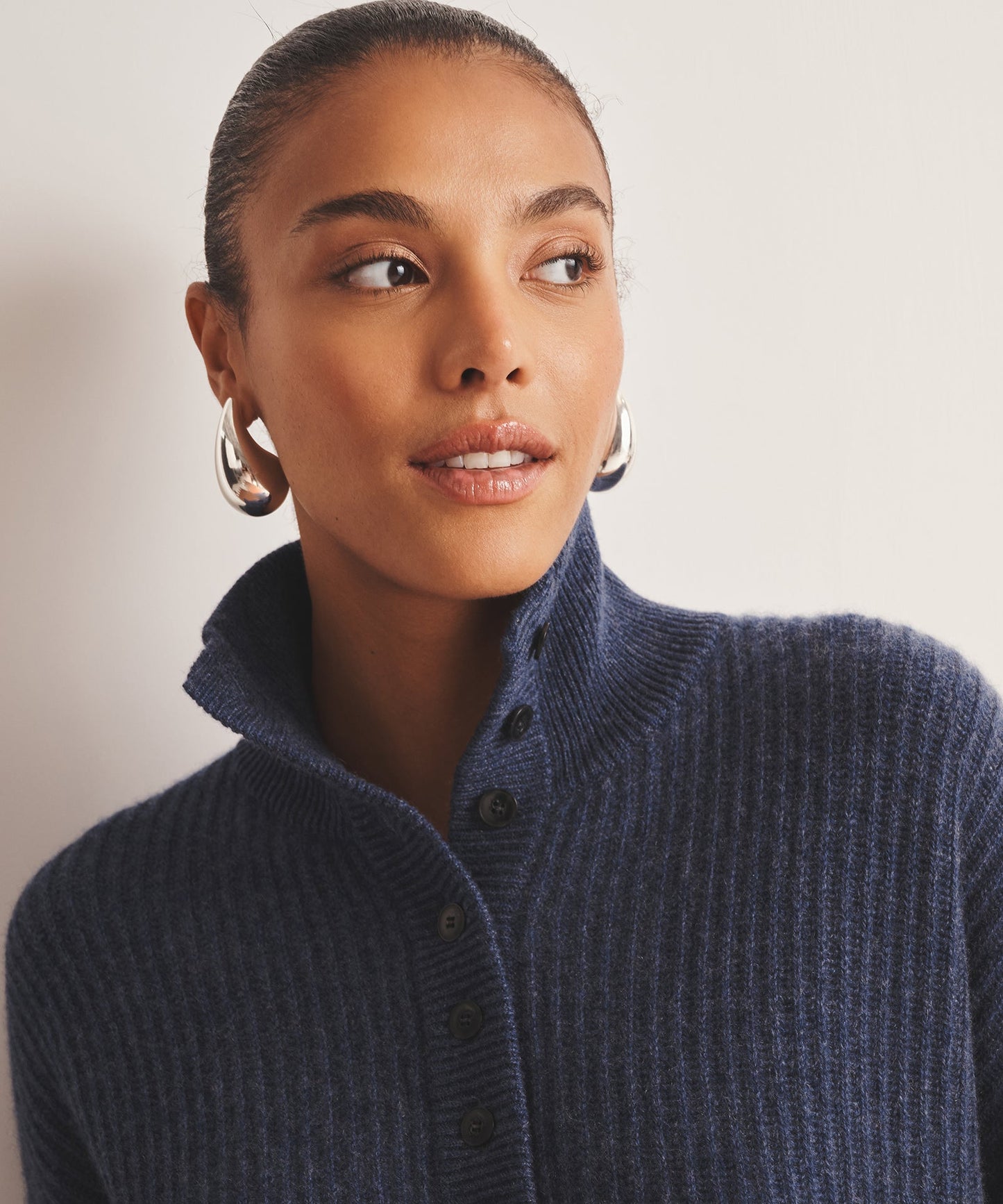 Super Luxe Cashmere High Neck Henley Sweater