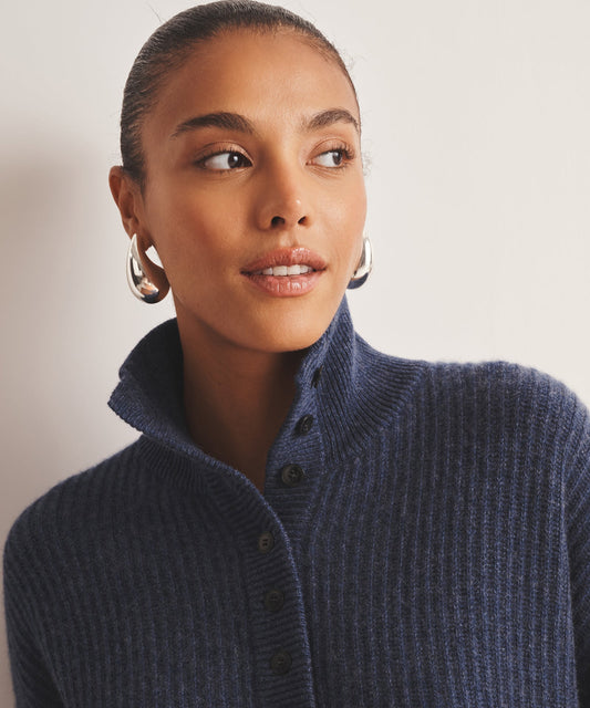 Super Luxe Cashmere High Neck Henley Sweater