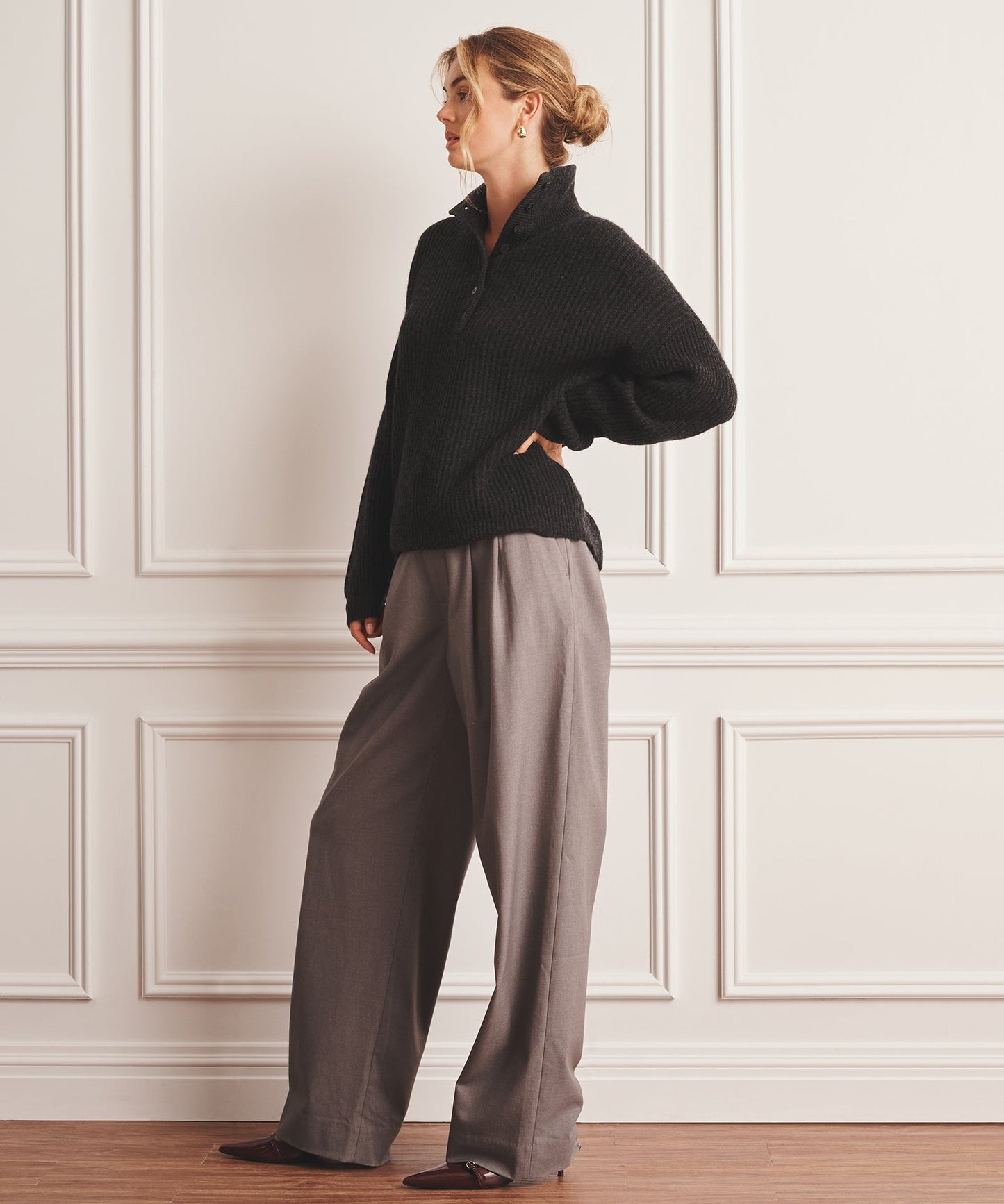 Super Luxe Cashmere High Neck Henley Sweater