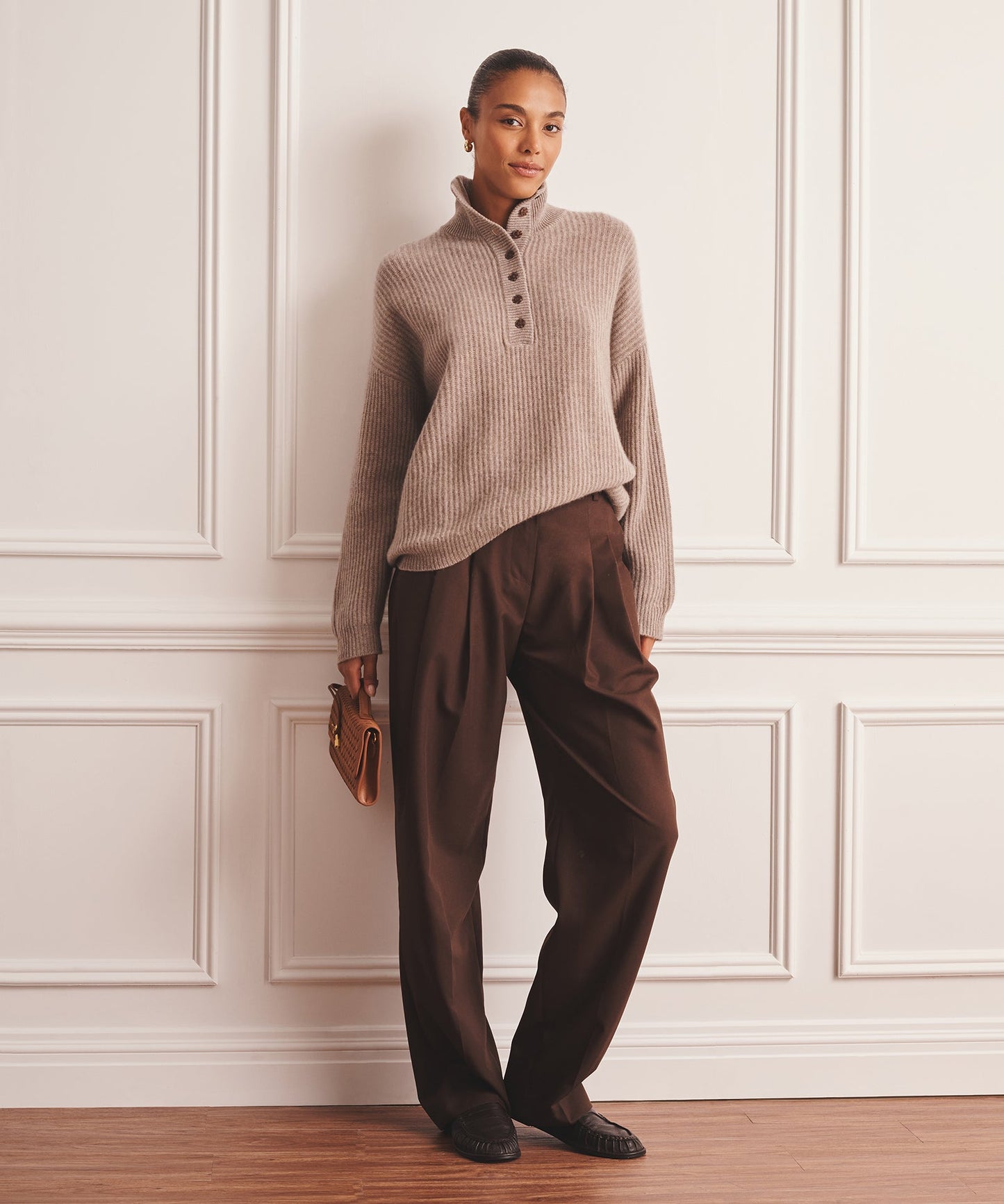 Super Luxe Cashmere High Neck Henley Sweater
