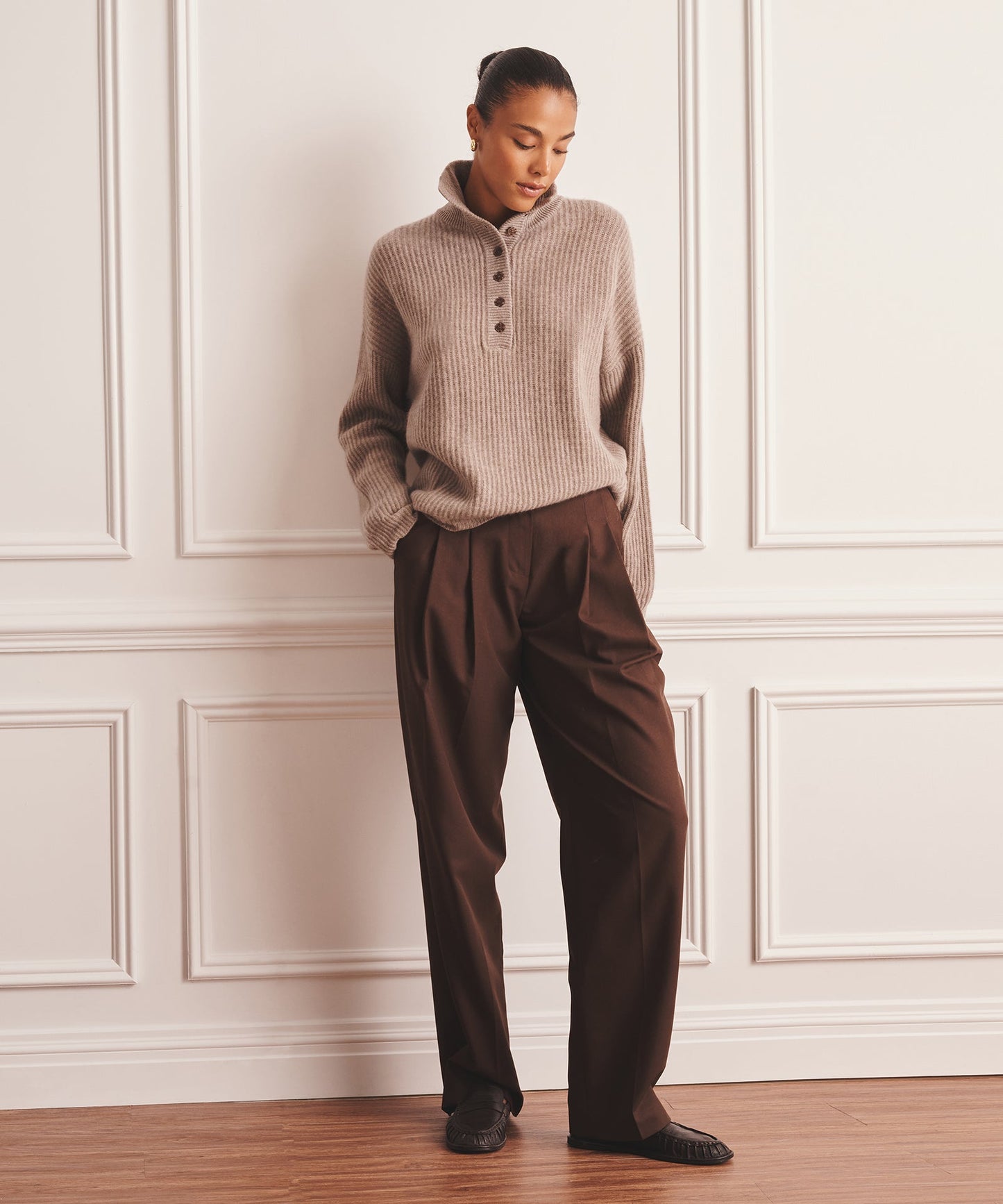 Super Luxe Cashmere High Neck Henley Sweater