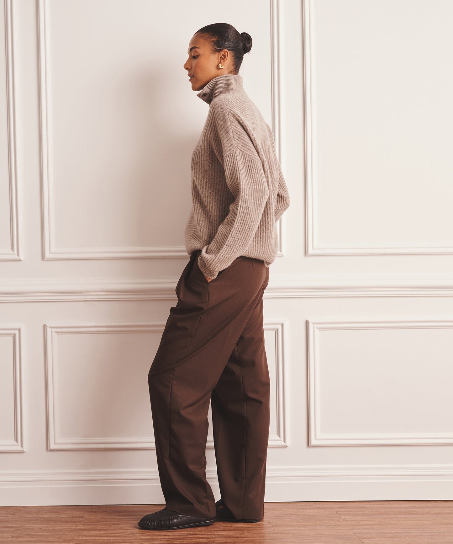 Super Luxe Cashmere High Neck Henley Sweater