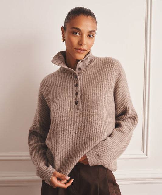 Super Luxe Cashmere High Neck Henley Sweater