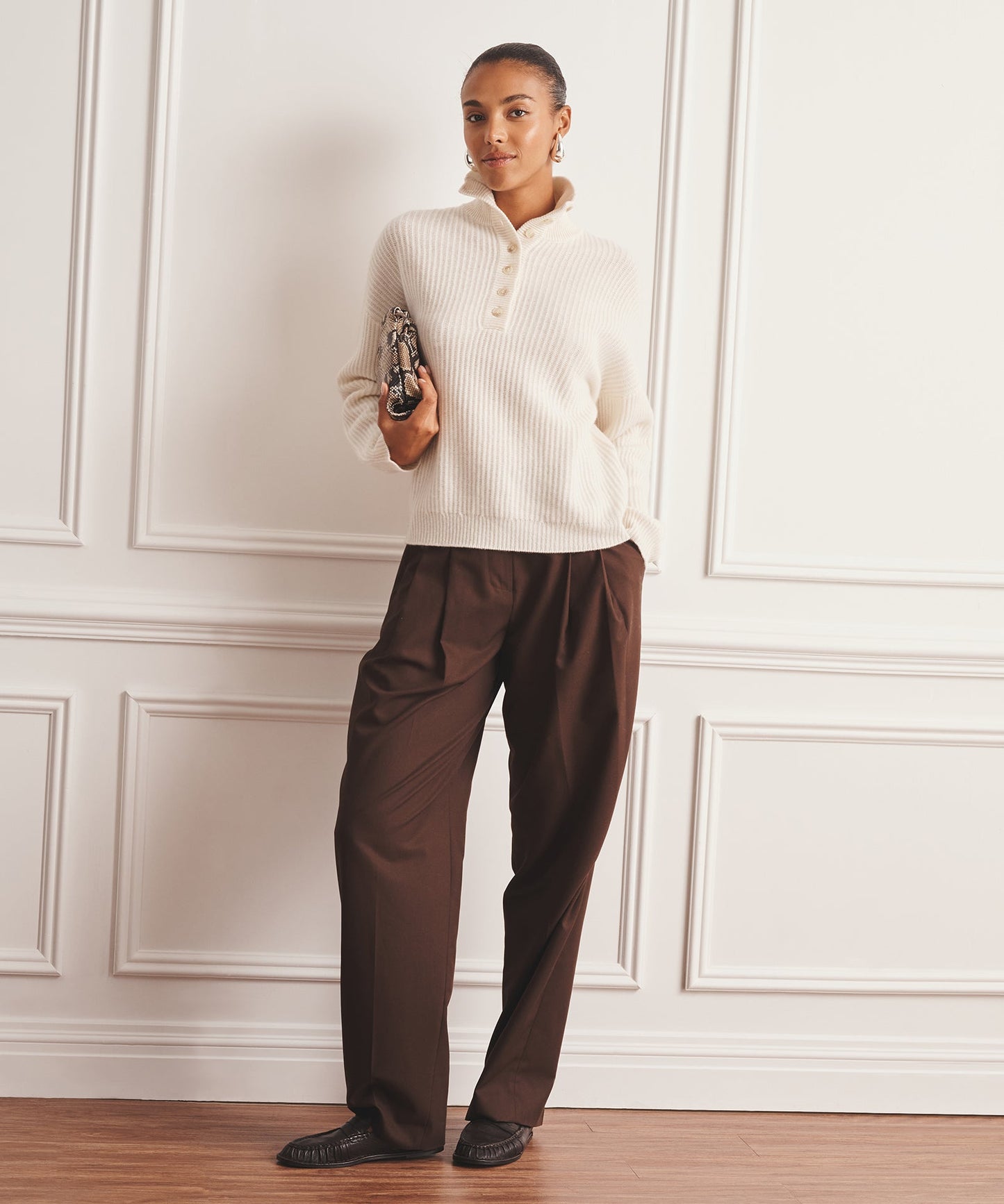 Super Luxe Cashmere High Neck Henley Sweater