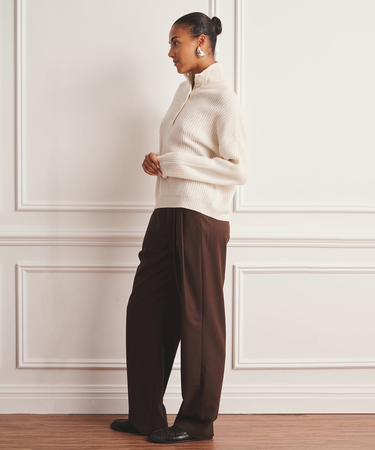 Super Luxe Cashmere High Neck Henley Sweater