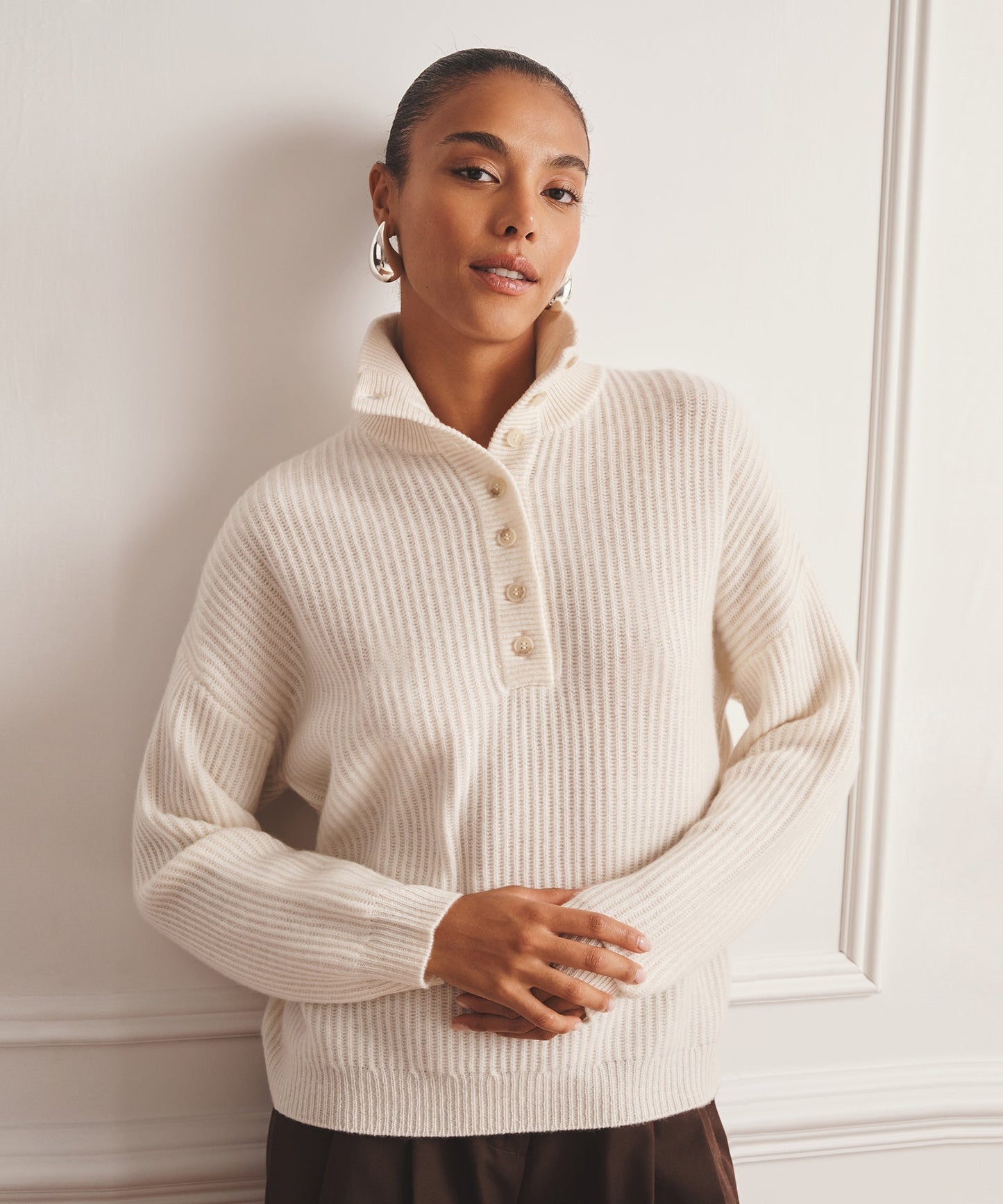 Super Luxe Cashmere High Neck Henley Sweater