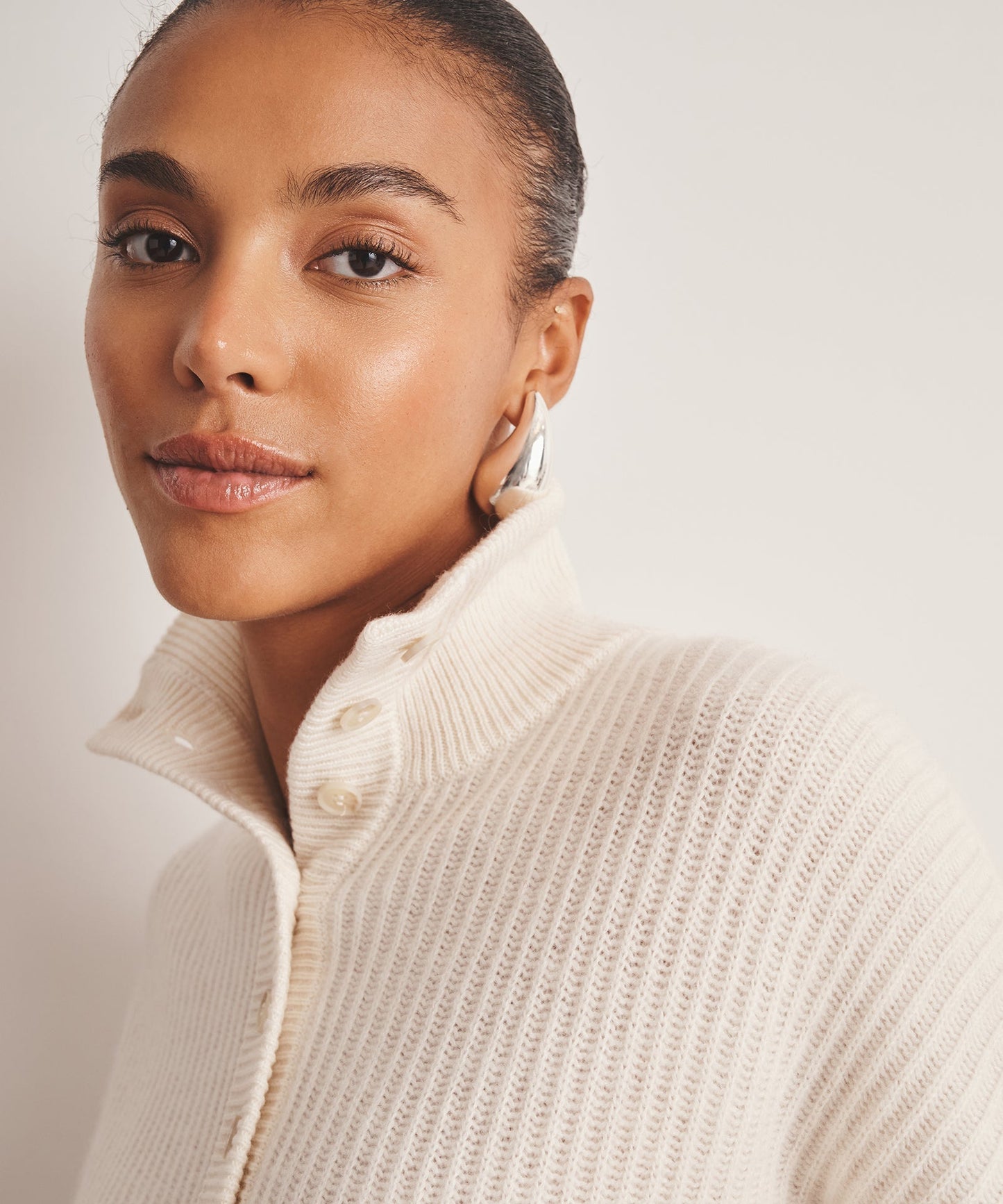 Super Luxe Cashmere High Neck Henley Sweater