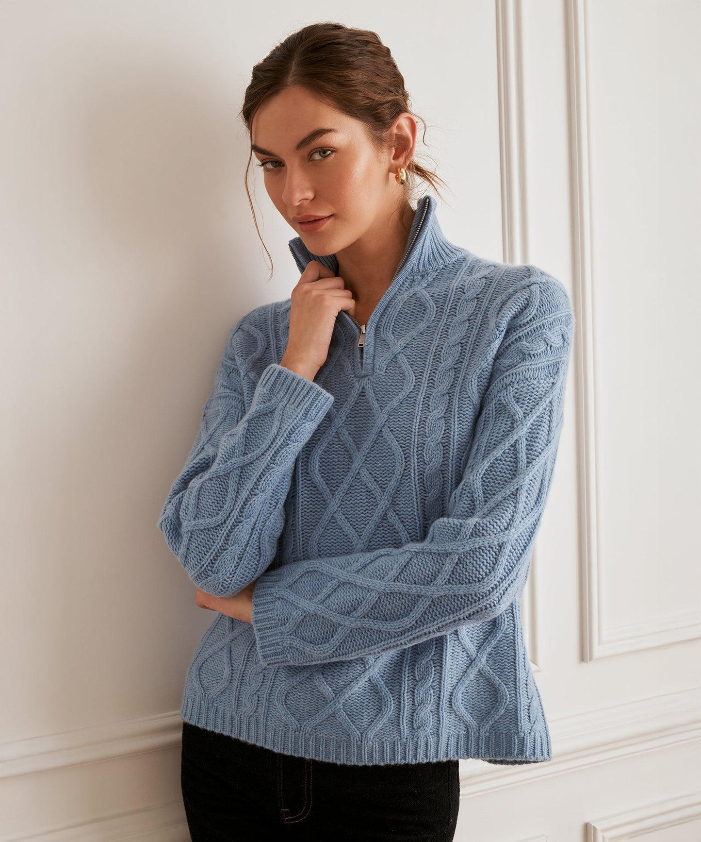 Super Luxe Cashmino Cable Quarter Zip