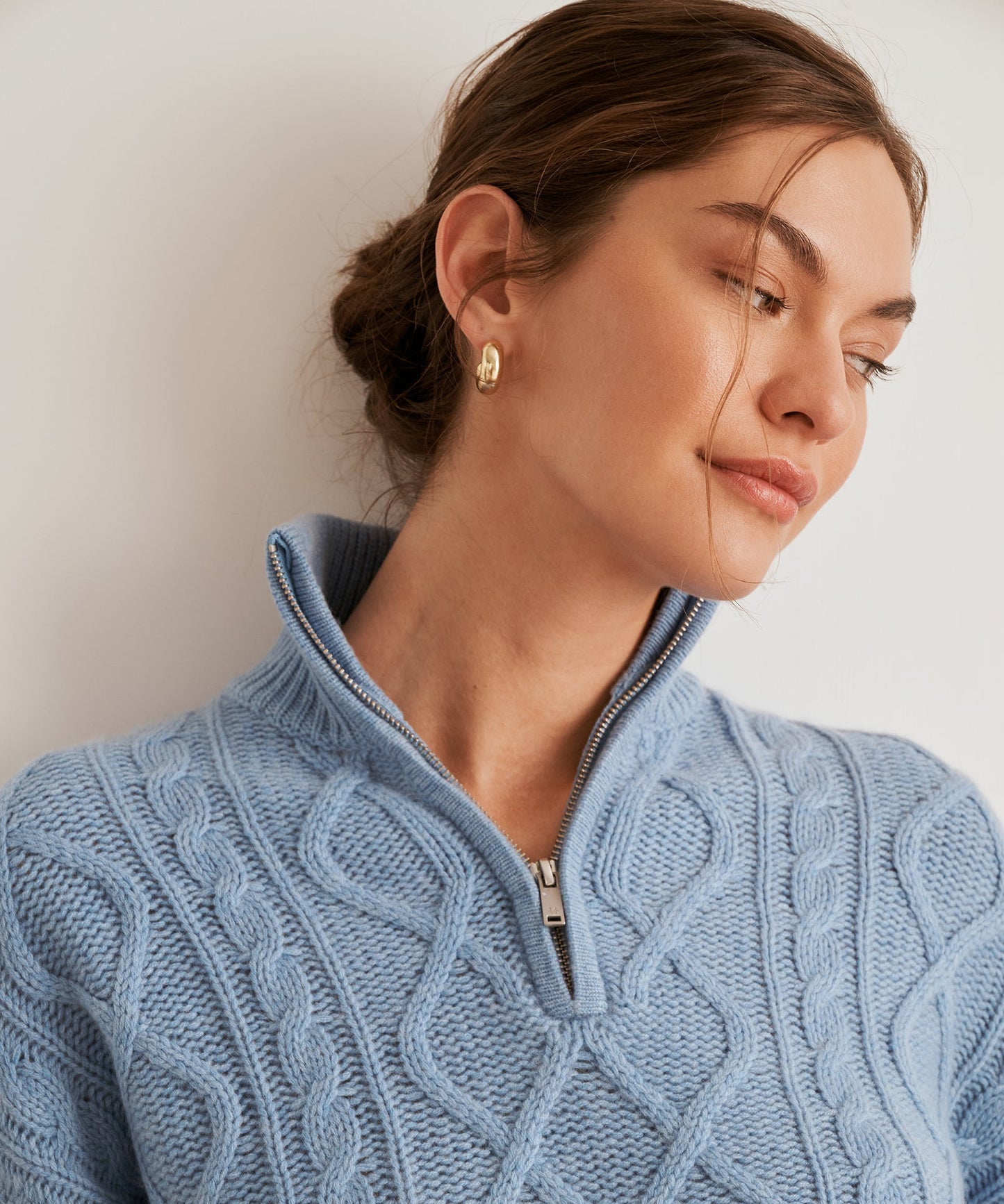 Super Luxe Cashmino Cable Quarter Zip